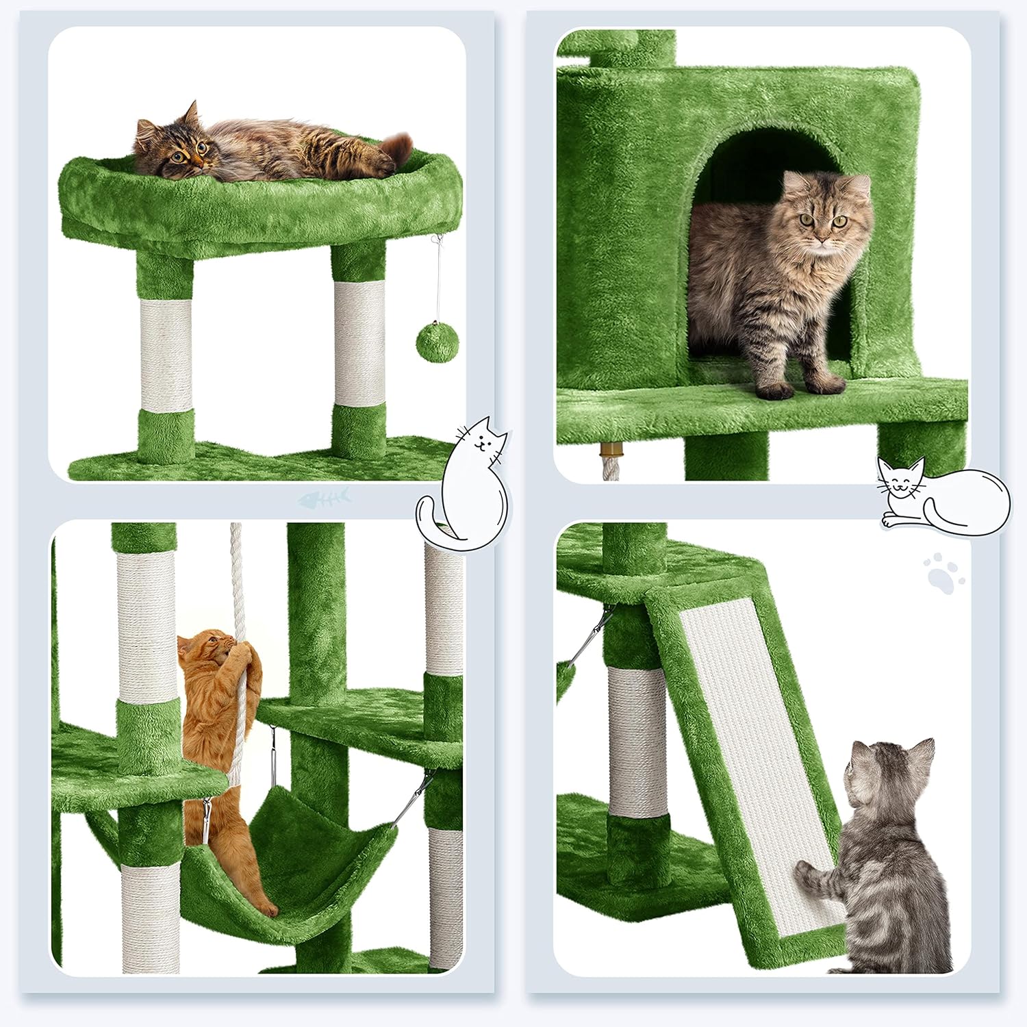 Yaheetech 63in Sturdy Large Cat Tree for Indoor Heavy Cats, Tall Tower