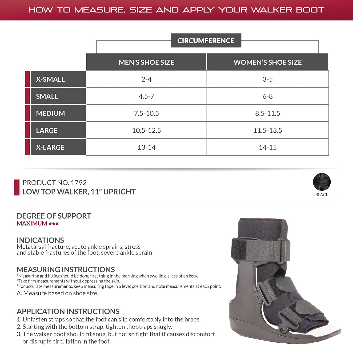 OTC Walker Boot Delux Short Low Top Leg Cast, Black, X-Small