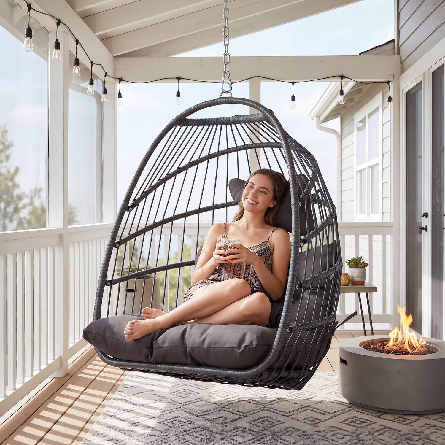 Nicesoul Foldable Space-Saving Hanging Egg Chair No Stand, 350lbs Reinforced Frame with Swing Design, Deep Seat with Thick Cushion