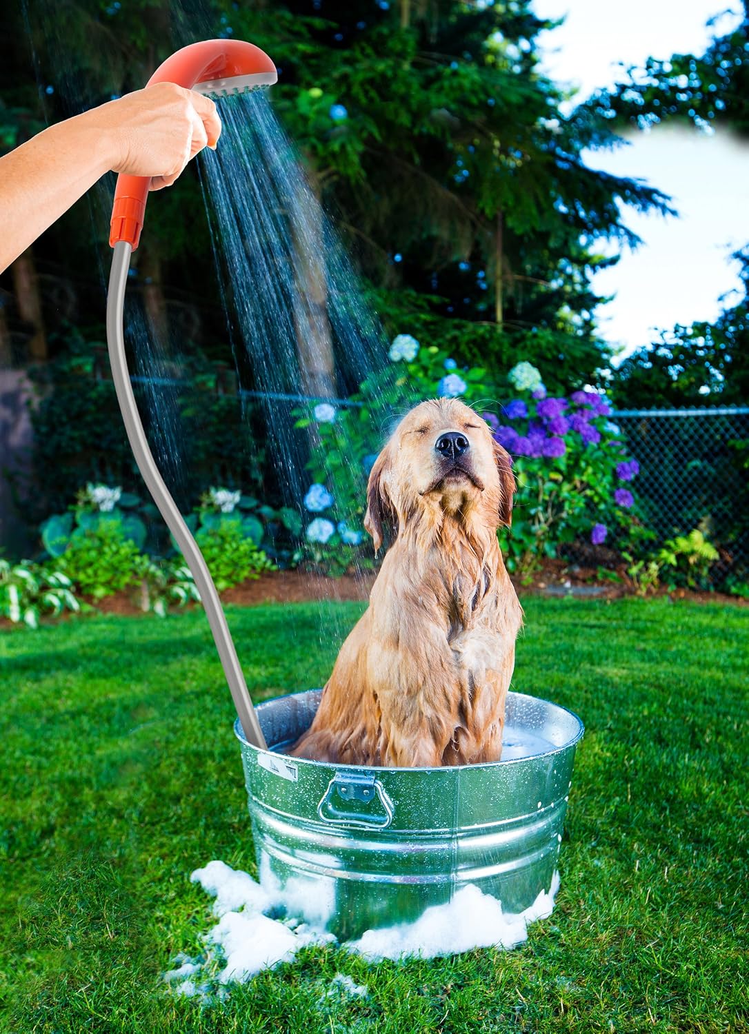 Ivation Portable Outdoor Shower, Battery Powered, Water Pump, Rechargeable | Pumps from any basin, sink, or tub for camping, dog washing, baby bathing