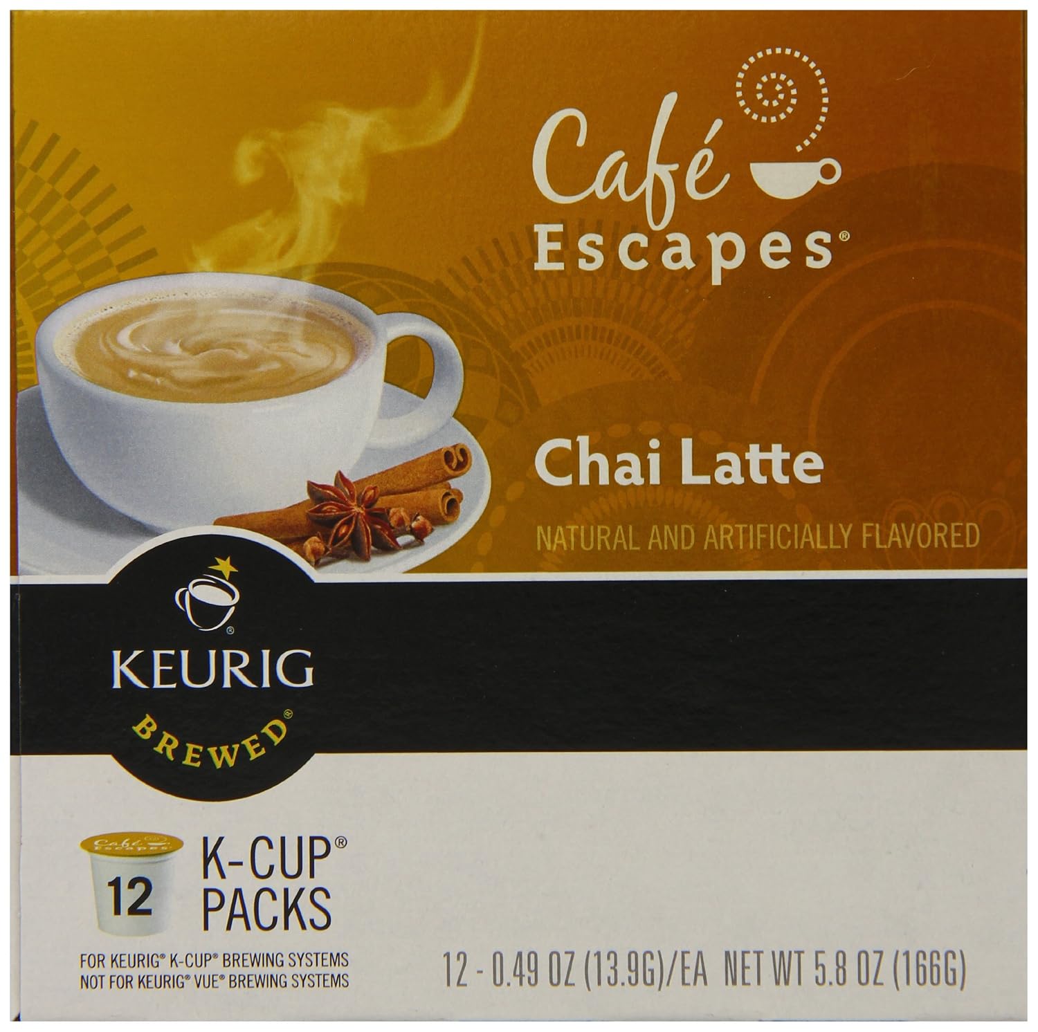 Cafe Escapes Chai Latte K-Cups, 16 Count (Packaging May Vary)