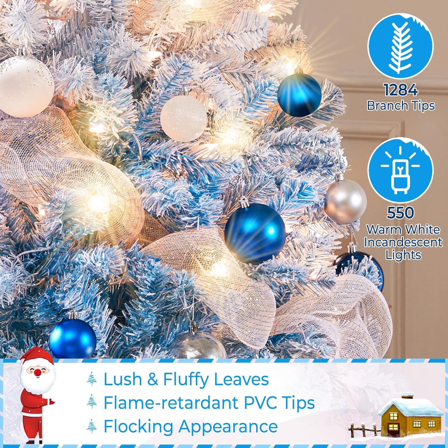 Yaheetech 7.5ft Pre-Lit Snow Flocked Artificial Christmas Tree, 550 Lights