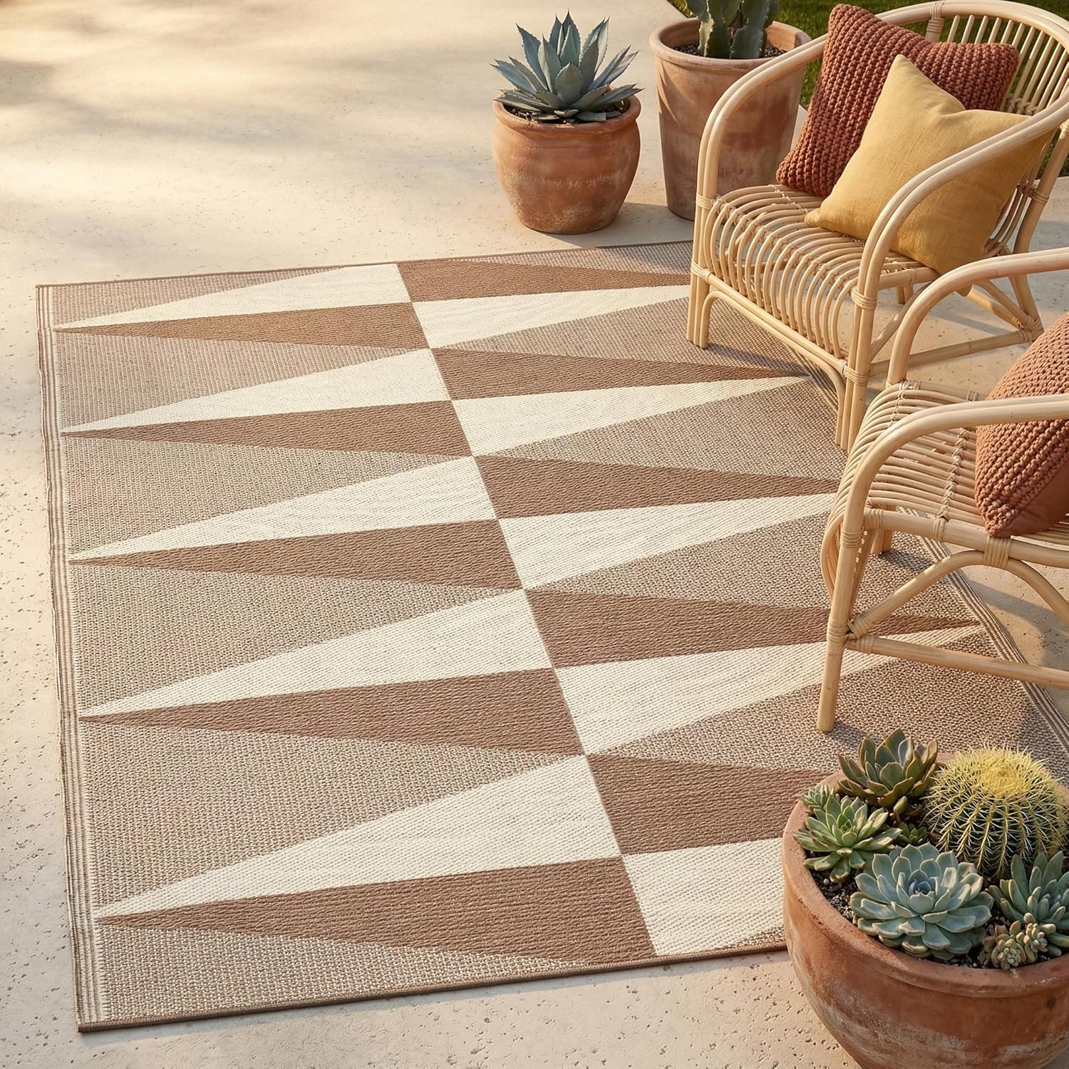Fab Habitat Outdoor Rug - Waterproof, Fade Resistant, Crease-Free - Premium Recycled Plastic - Geo Tribal - Porch, Deck, Balcony, Mudroom
