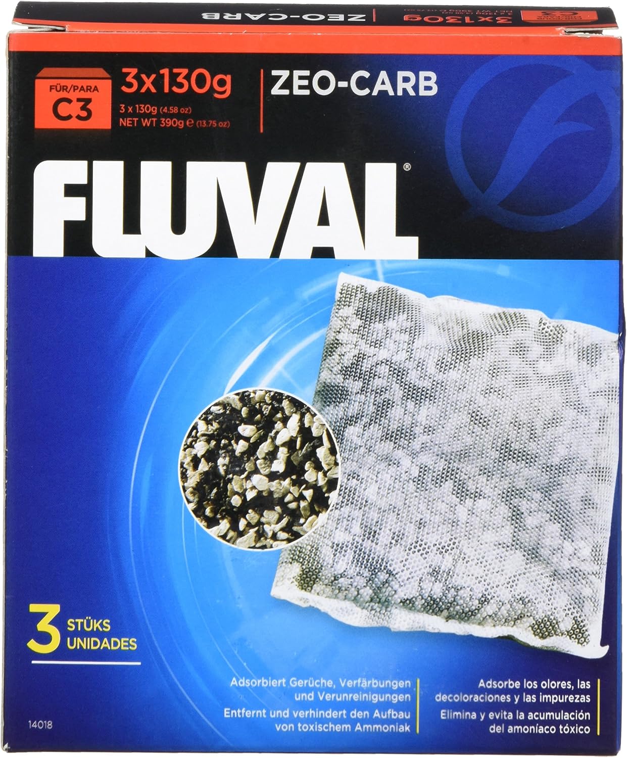Fluval C3 Zeo-Carb, Replacement Aquarium Filter Media, 3-Pack, 14018