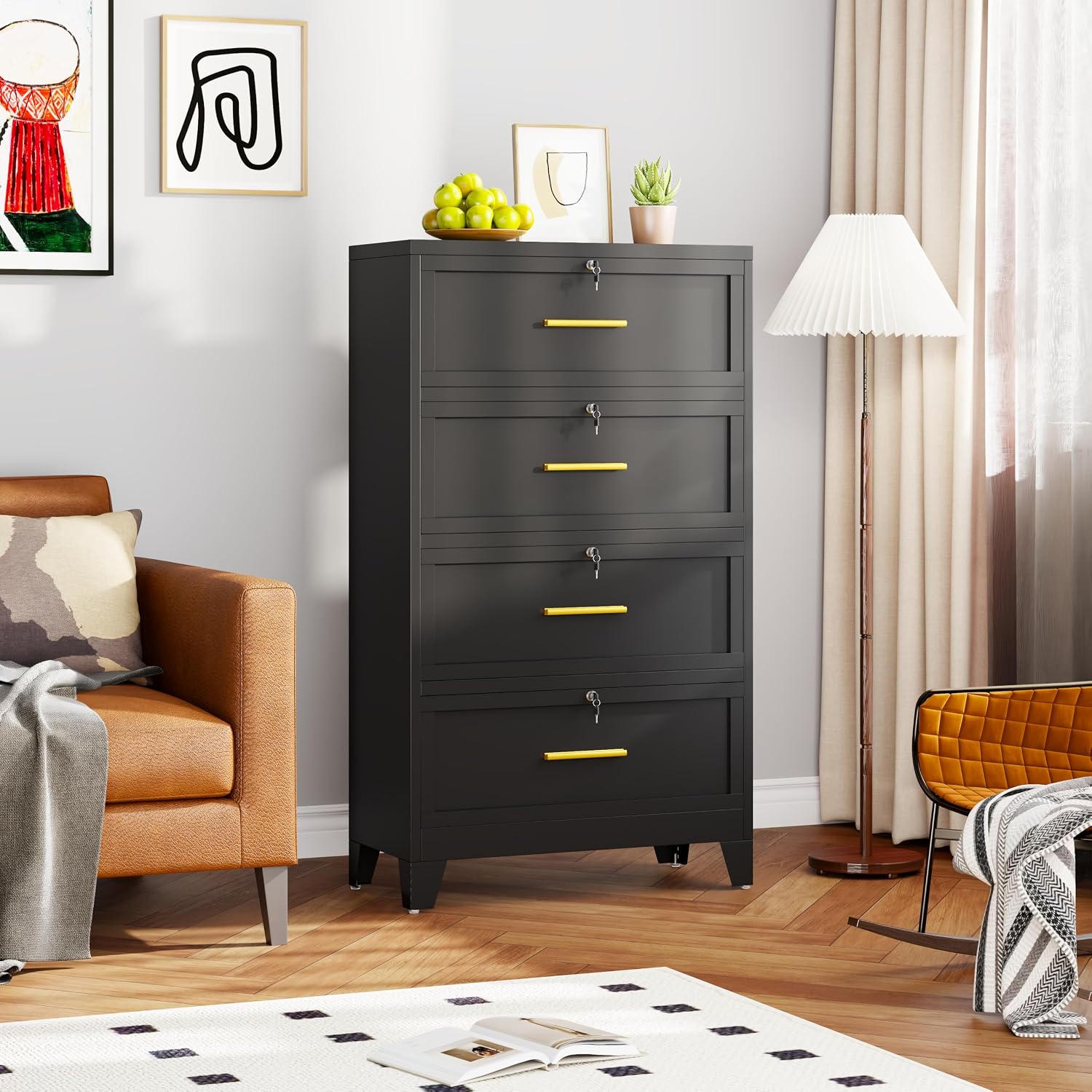 3 Drawer File Cabinet, Office Mobile Filing Cabinet, Printer Stand | All-in-One Office Storage, 3 Storage Drawers, 2 Adjustable Shelves, Lockable Cabinet, 4 Casters, 46.5-Inch Top