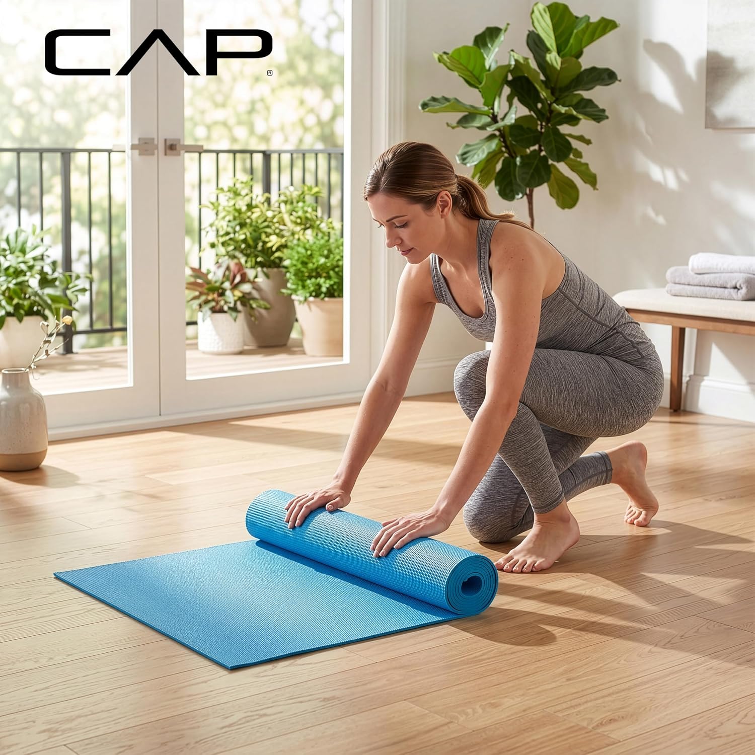 CAP Non-Slip Yoga Mat for Home Workout & Pilates, Lightweight Exercise Fitness Mat with Textured Grip Surface
