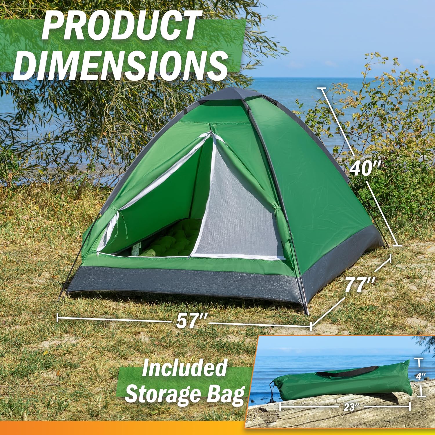 2 Person Camping Tent with Rain Fly and Carrying Bag - Lightweight Outdoor Tent for Backpacking, Hiking, or Beach Use by Wakeman Outdoors (Green)