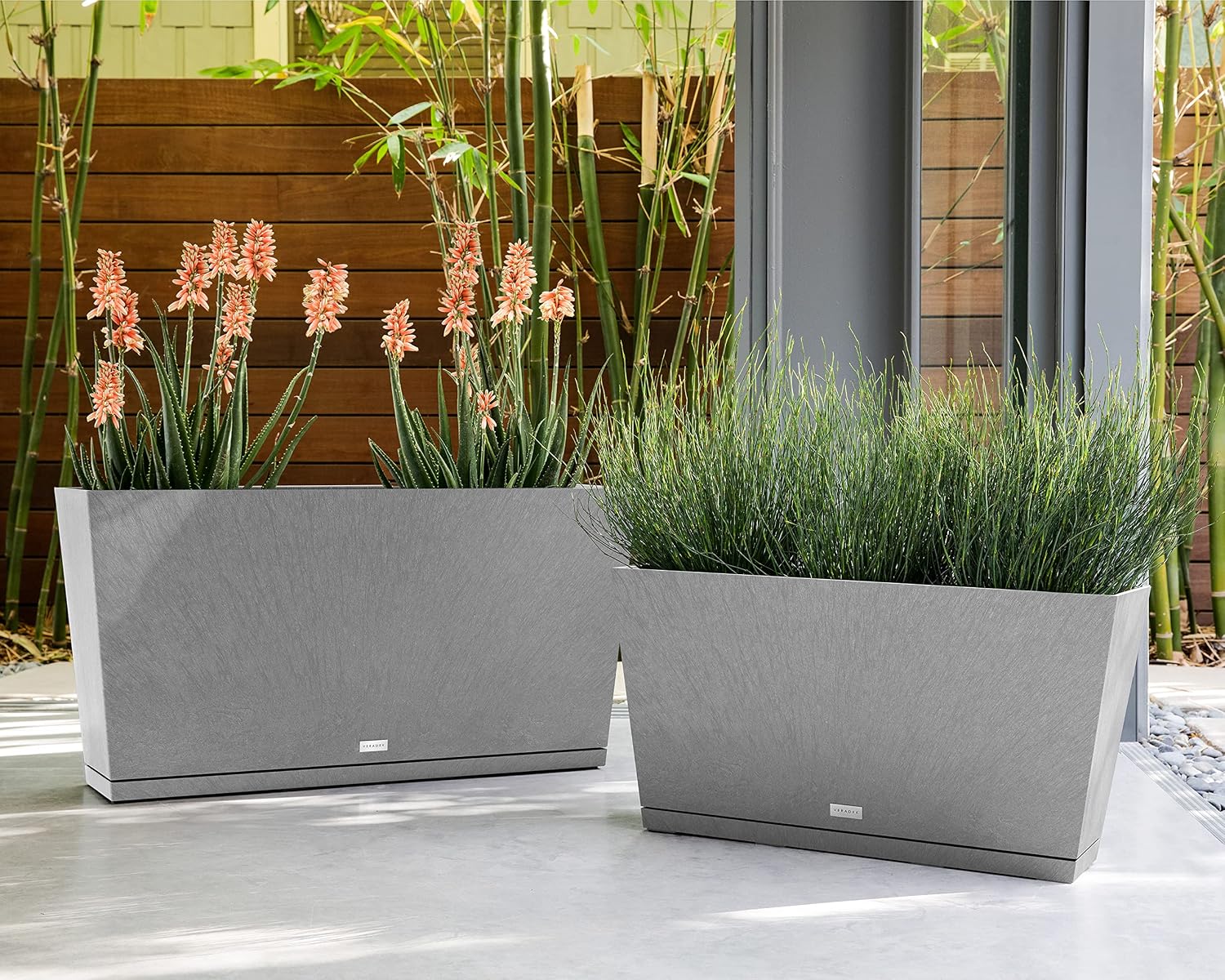 Veradek Pure Series Midori Planter - Wide Outdoor Planter | Made From Durable Plastic With Pre-Drilled Drainage Holes. Modern Porch/Patio Décor for Plants, Flowers and Herbs