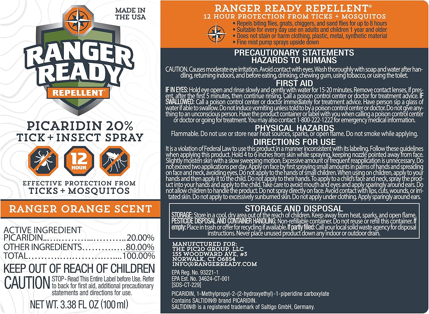 Ranger Ready Repellents Picaridin Insect Repellent Spray with Scent Zero - Mosquito Repellent and Tick Spray (8 oz., Pack of 1)