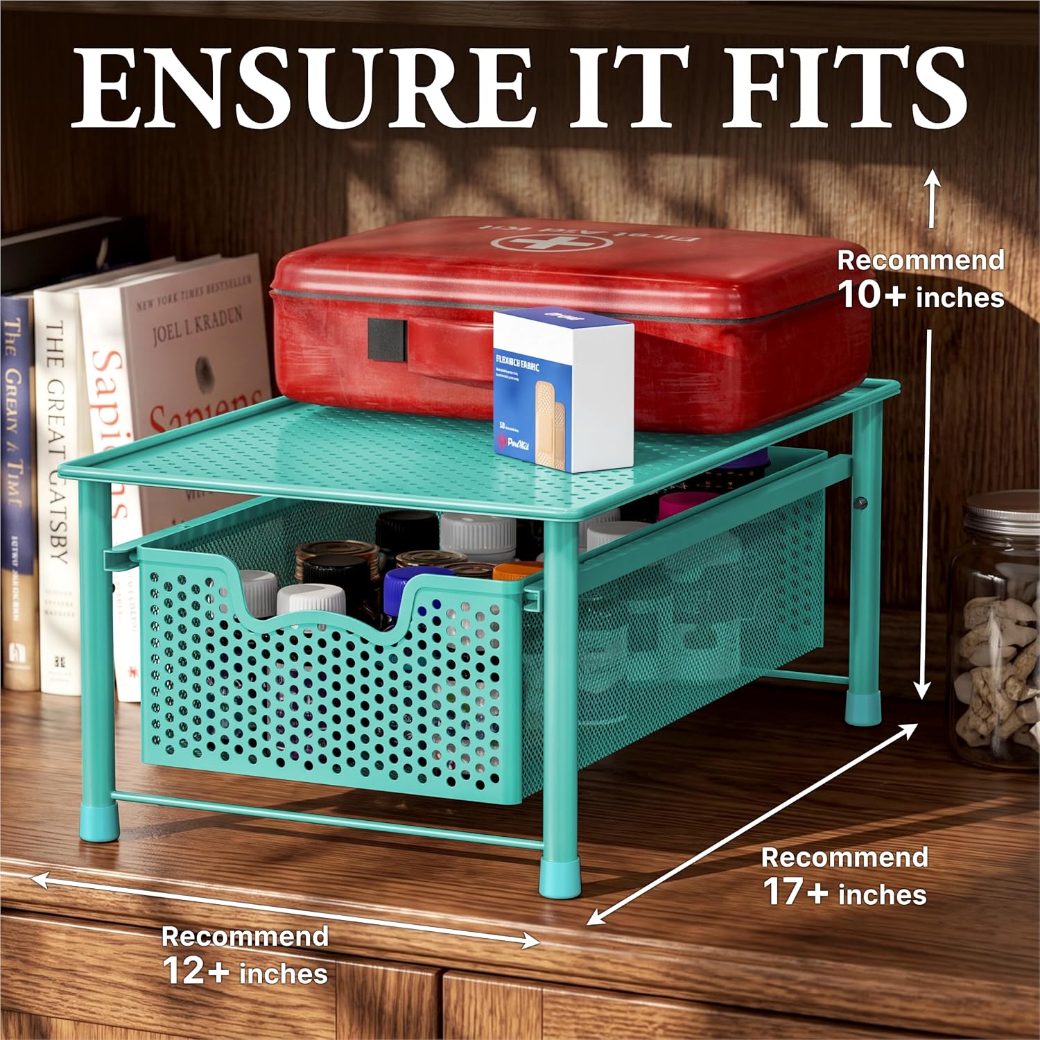Simple Houseware Stackable 3 Tier Sliding Basket Organizer Drawer, Silver