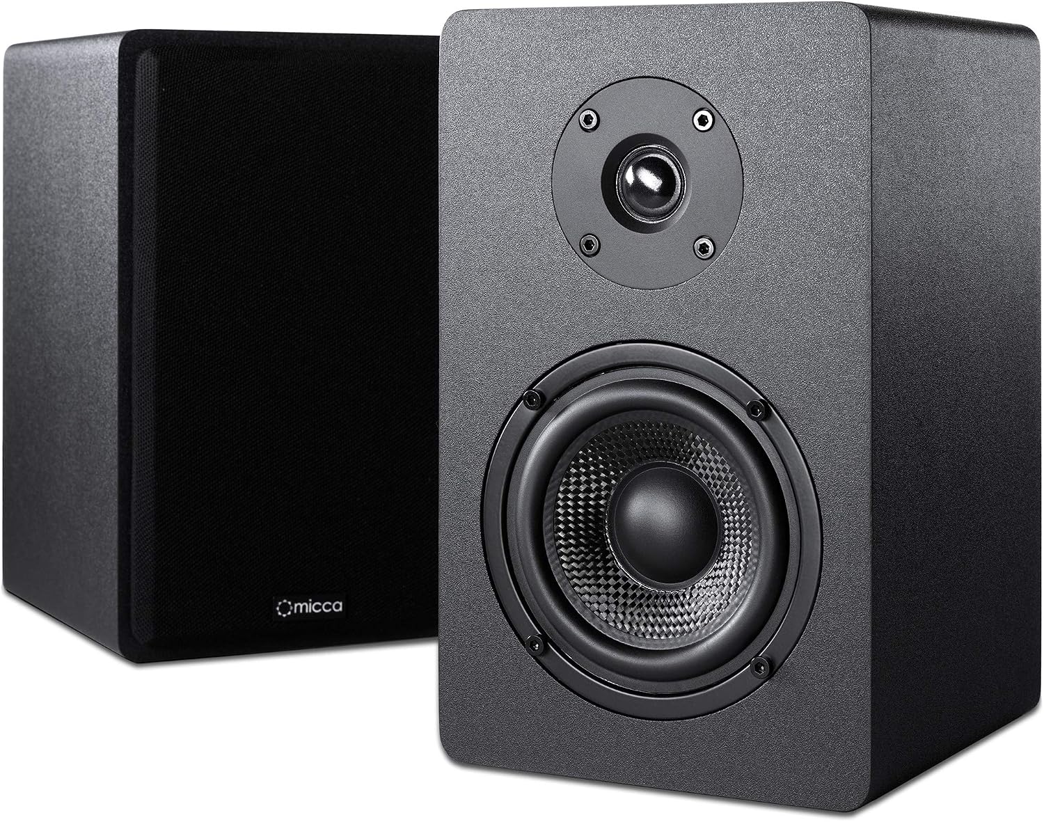 Micca MB42X Advanced 2-Way Passive Bookshelf Speakers, Stereo Pair, Black | Amplifier Required, 4-Inch Carbon-Fiber Woofer, 0.75-Inch Silk-Dome Tweeter, Desktop, Home Theater, Surround Sound