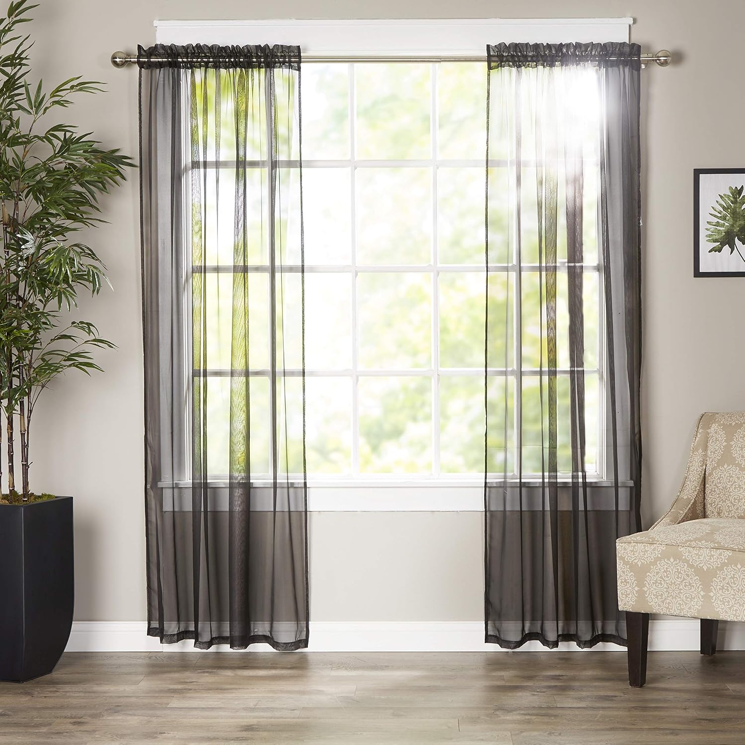Elegant Comfort Luxury Sheer Curtains, Window Treatment Curtain Panels with Rod Pocket for Kitchen, Bedroom and Living Room (55 x 216-inches Long)