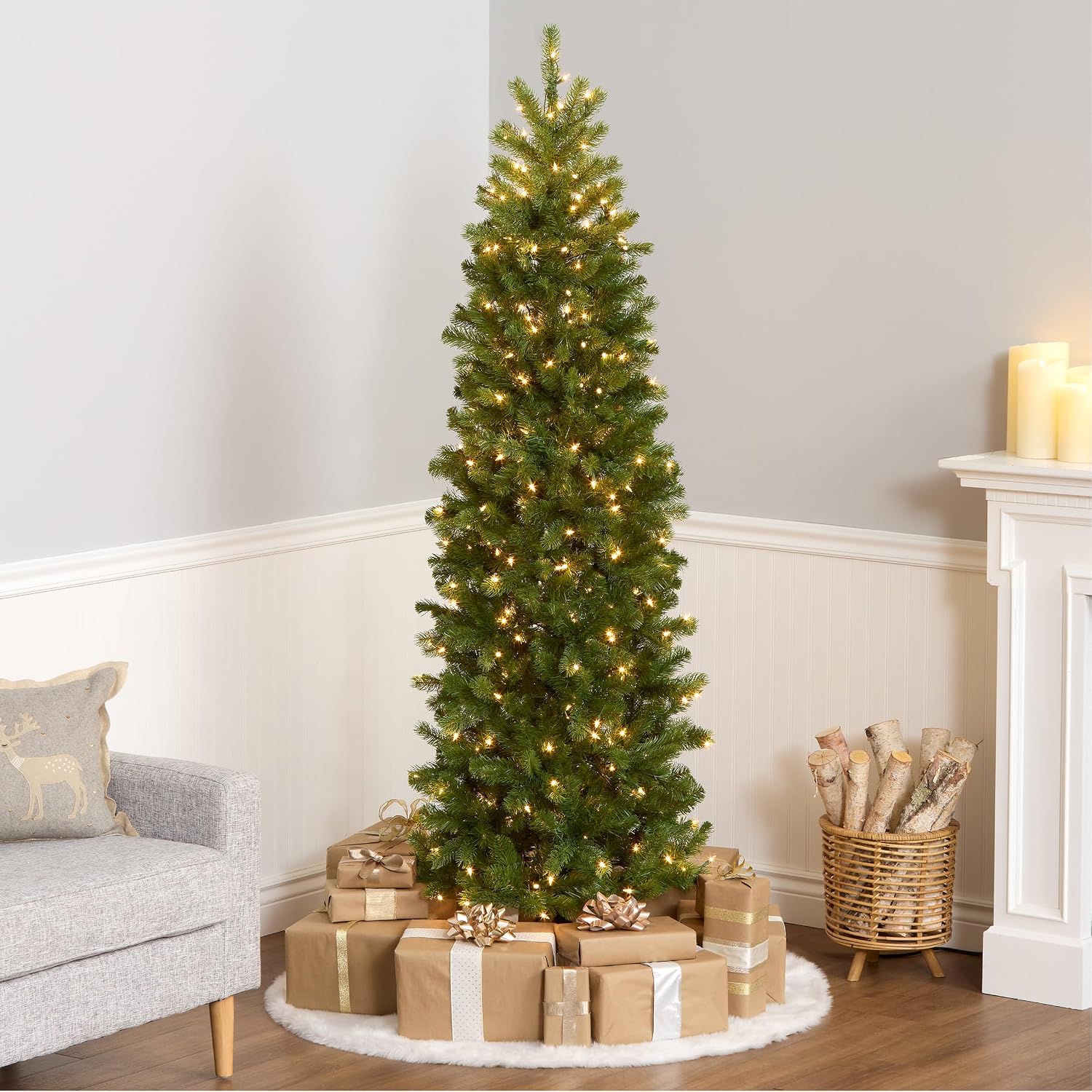 National Tree Company 7.5ft Pre-Lit Downswept Douglas Fir Christmas Tree | Slim, 350 Clear Lights, 796 Tips, Includes Stand, Green
