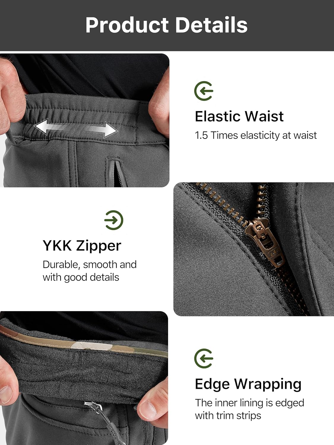 FREE SOLDIER Men's Outdoor Softshell Fleece Lined Cargo Pants | Snow Ski Hiking Pants with Belt, Waterproof Winter Pants, Insulated Work Pants, Breathable Windproof Insulated Pants