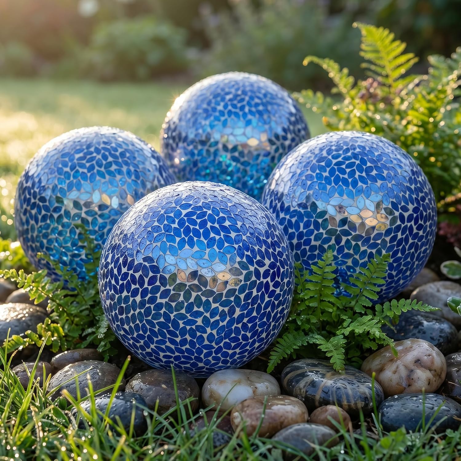 Sunnydaze Solar Gazing Ball for Garden, Mosaic Cool Blooms