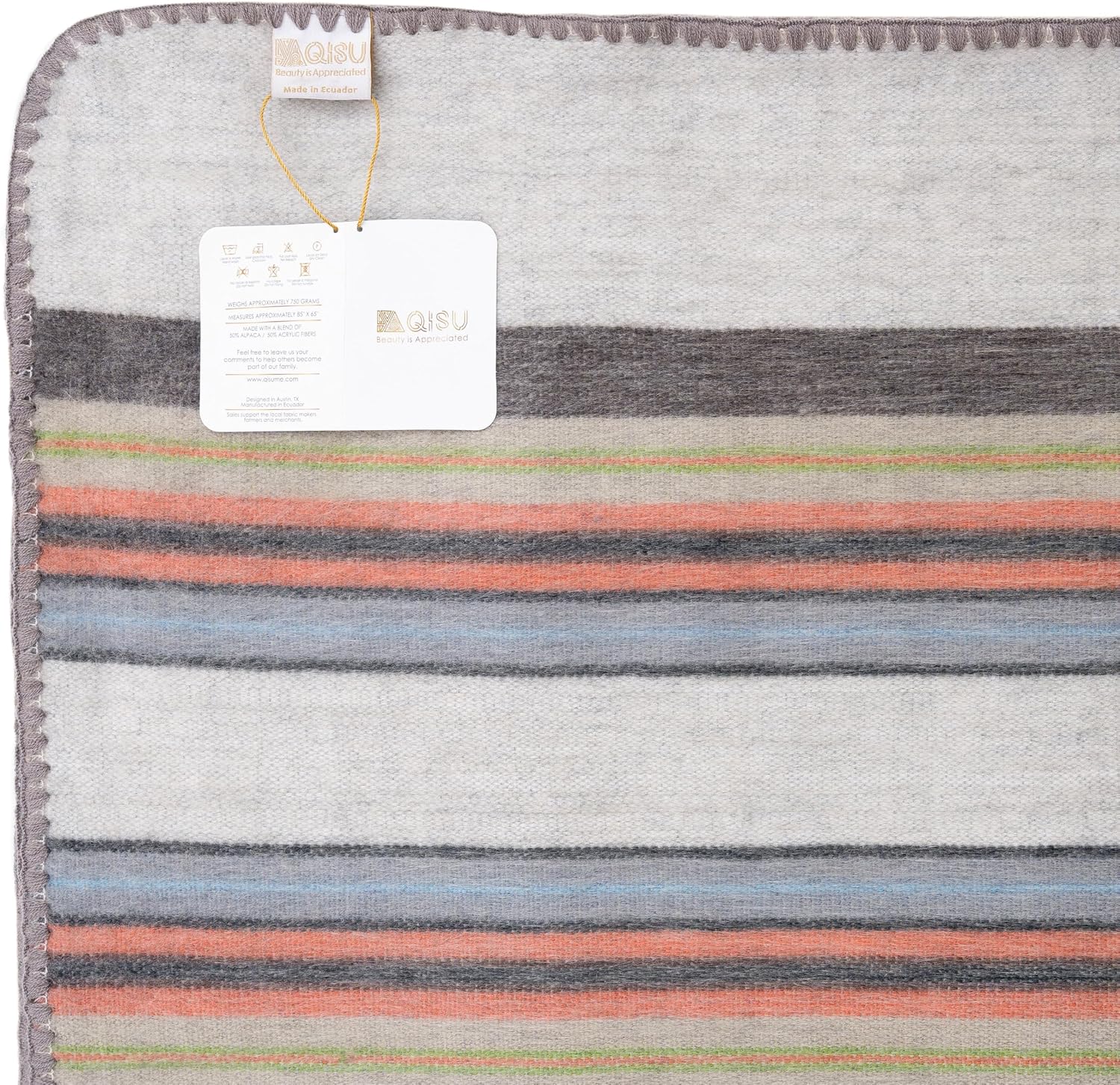 QISU Alpaca Wool Blanket Throw | Large, Beautiful, Warm, Variegated | 85 x 65 inches | Ultra-Soft, Hypoallergenic and Breathable | Non-Itchy or Scratchy Fabric (Green Variegated)