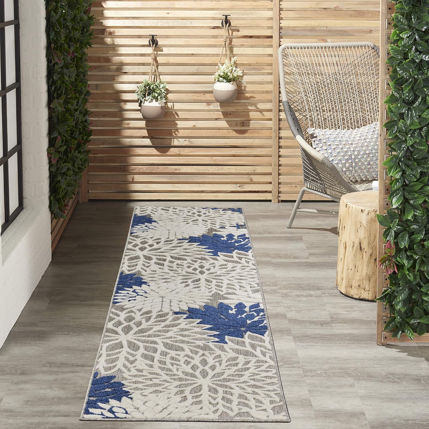 Nourison Home Aloha Indoor/Outdoor Black White 2'8" x 4' Area Rug, Tropical, Botanical, Easy Cleaning, Non Shedding, Bed Room, Living Room