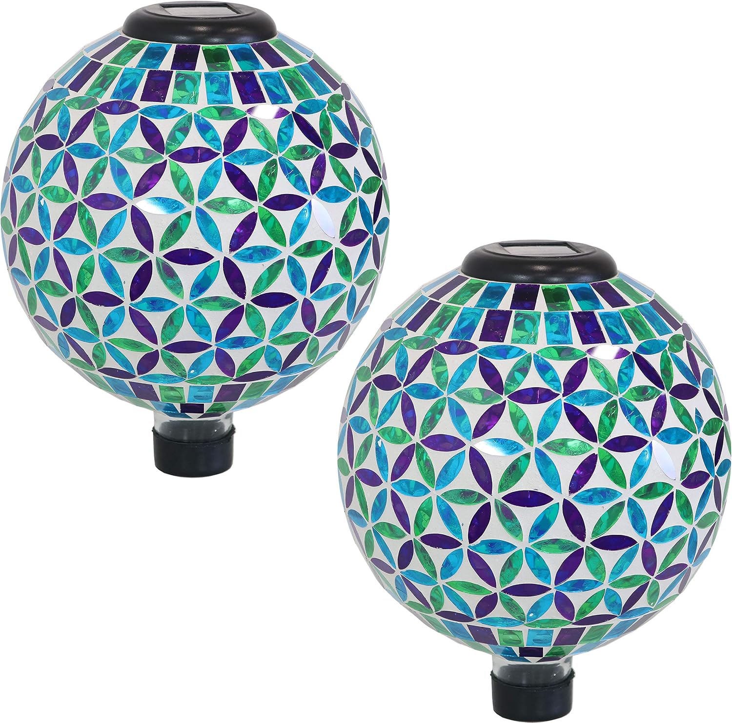 Sunnydaze Solar Gazing Ball for Garden, Mosaic Cool Blooms