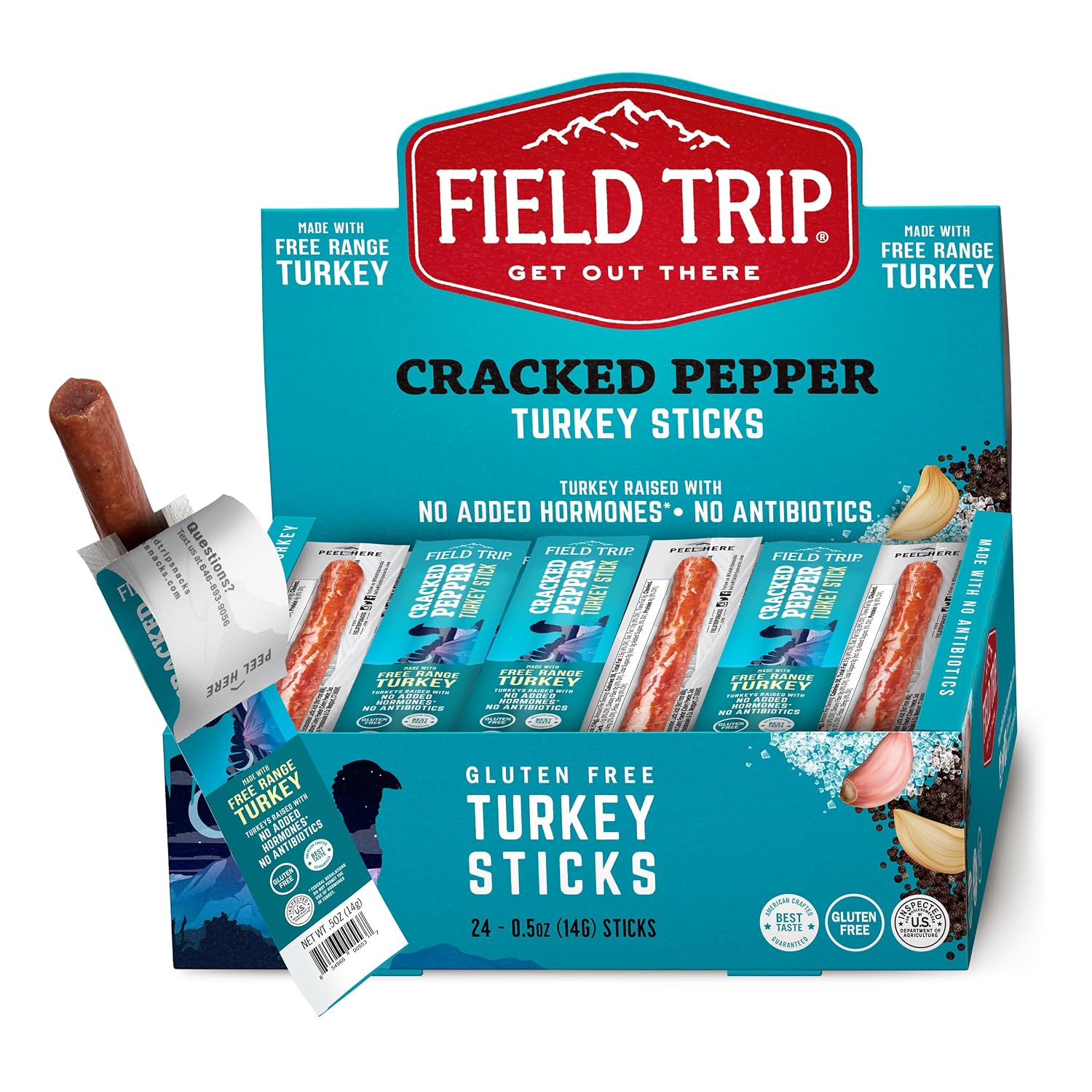 Field Trip Grass Fed Pepperoni Jerky Snack Sticks, Keto, Paleo, Gluten Free, Allergy Friendly Snack, High Protein, 50 Calorie Snack, 0.5oz, 24 Pack | Grass Fed, Keto, Paleo, Gluten Free, Allergy Friendly Snack, High Protein, 50 Calorie Snack