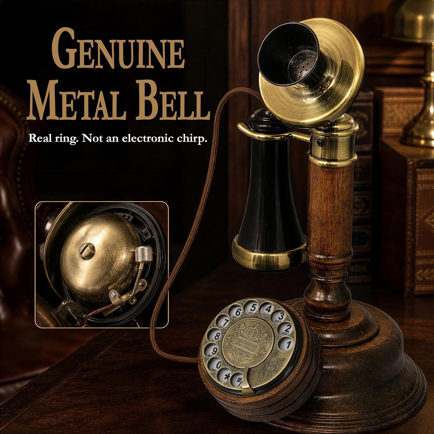 Opis Technology 1921 Cable Model C — A Real-Wood Candlestick Rotary Phone, Fully Working on Modern Home Phone Lines.