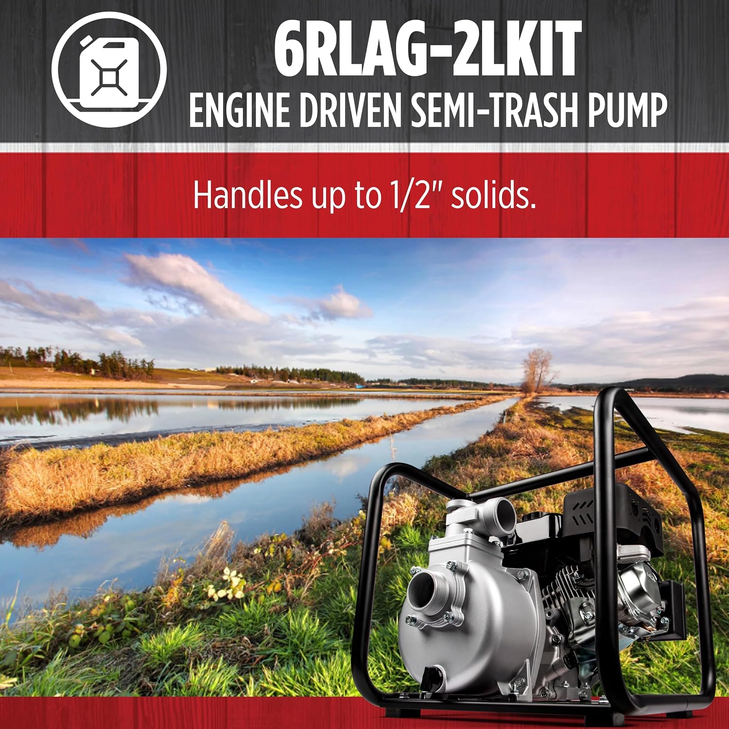 Red Lion 6RLAG-2LST Semi-Trash Gas Powered Transfer Pump, 150 GPM, 208cc