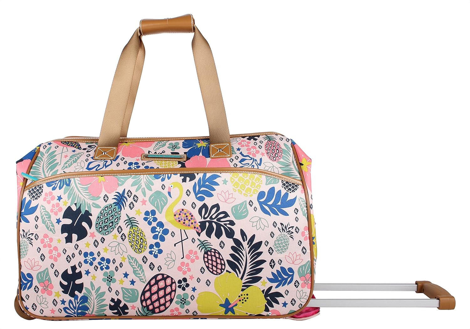 Lily Bloom Pattern 22 Inch Duffel Bag with 2-Rolling Wheels, Weekender Overnight Travel Lightweight Carry-On Suitcase For Women