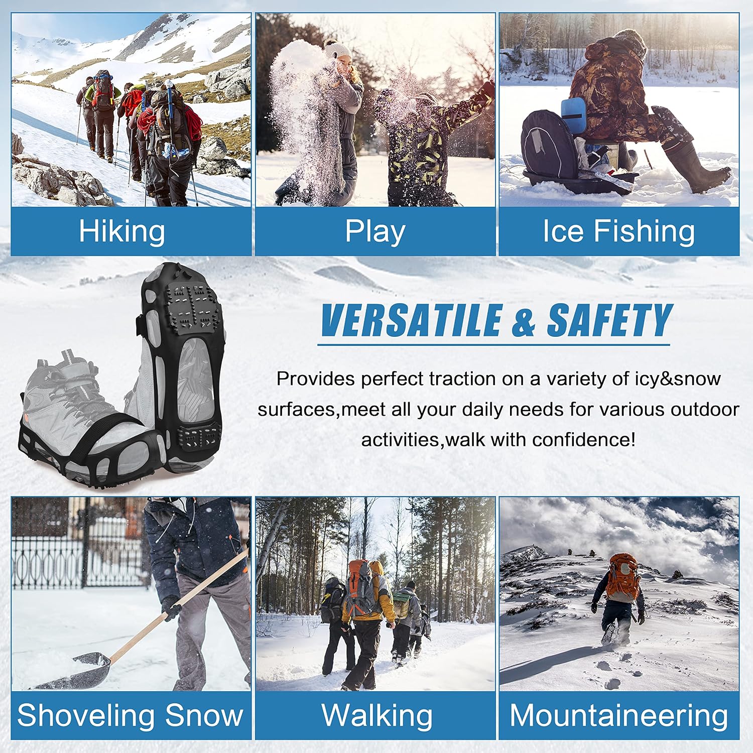 Ice Cleats Snow Traction Cleats Crampon for Walking on Snow and Ice Non-Slip Overshoe Rubber Anti Slip Crampons Slip-on Stretch Footwear