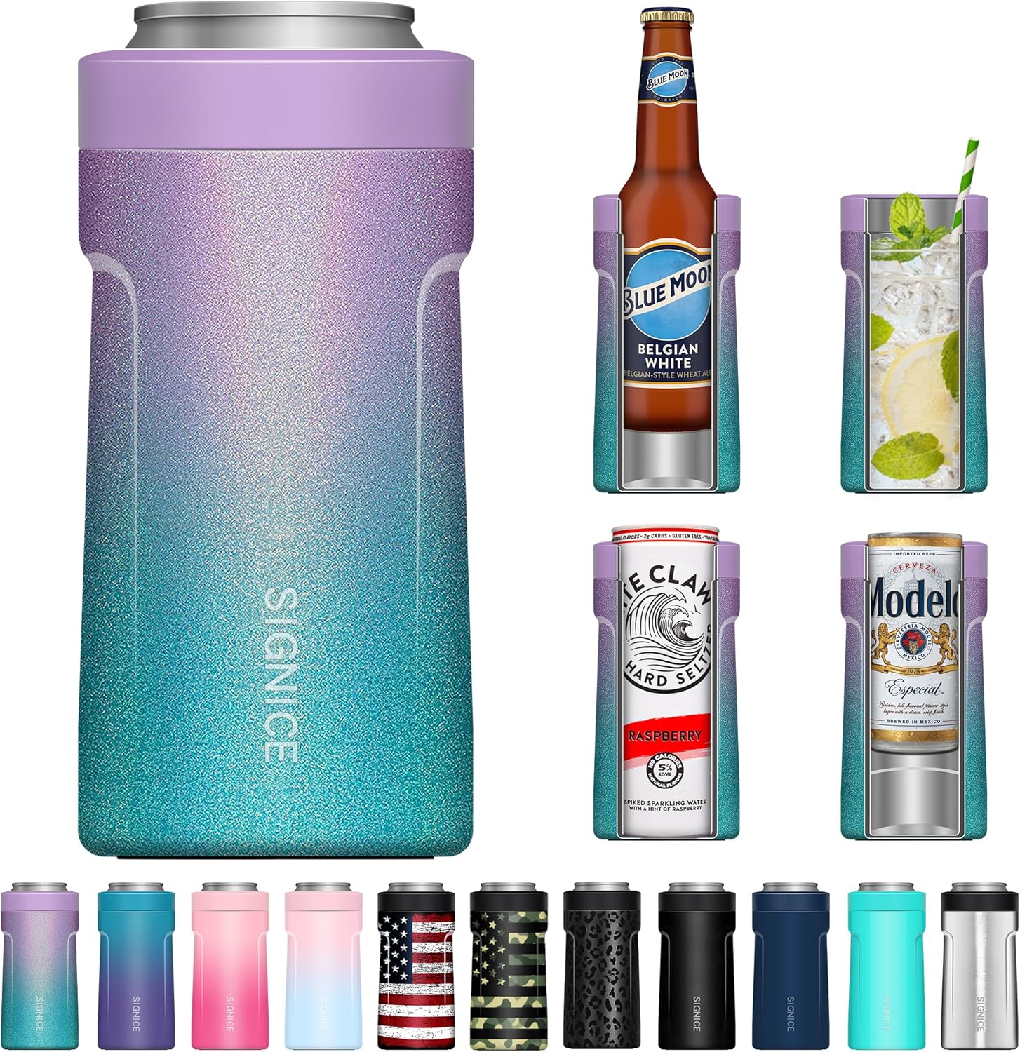 3 In 1 Insulated Universal Can Cooler - Signice Double Walled Vacuum Insulator Stainless Steel Slim Can Cooler for 12 Oz Skinny Tall Standard