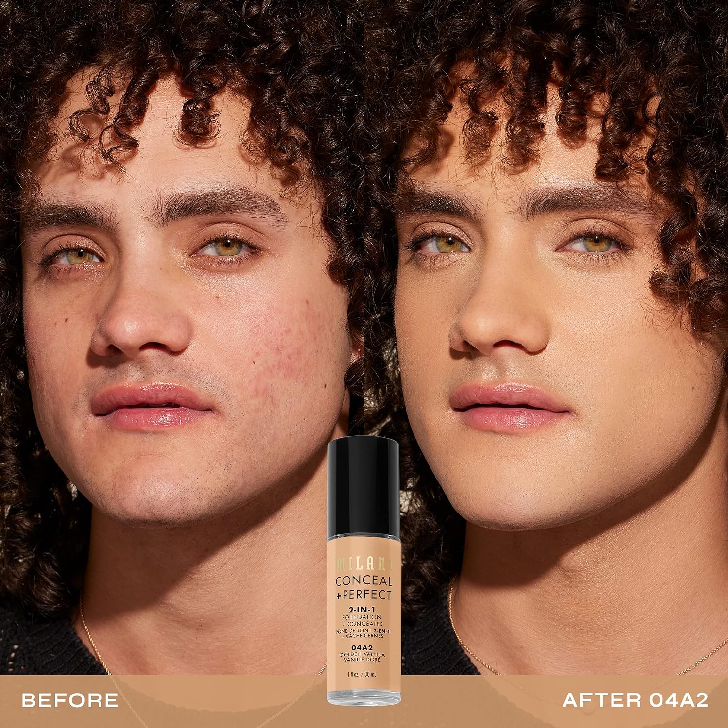 Milani Conceal + Perfect 2-in-1 Foundation + Concealer Makeup -13-Chestnut | Medium-To-Full Coverage, Natural-Matte Finish. Under Eye Corrector, Cover Redness & Imperfections. Waterproof & Sweat-Proof.