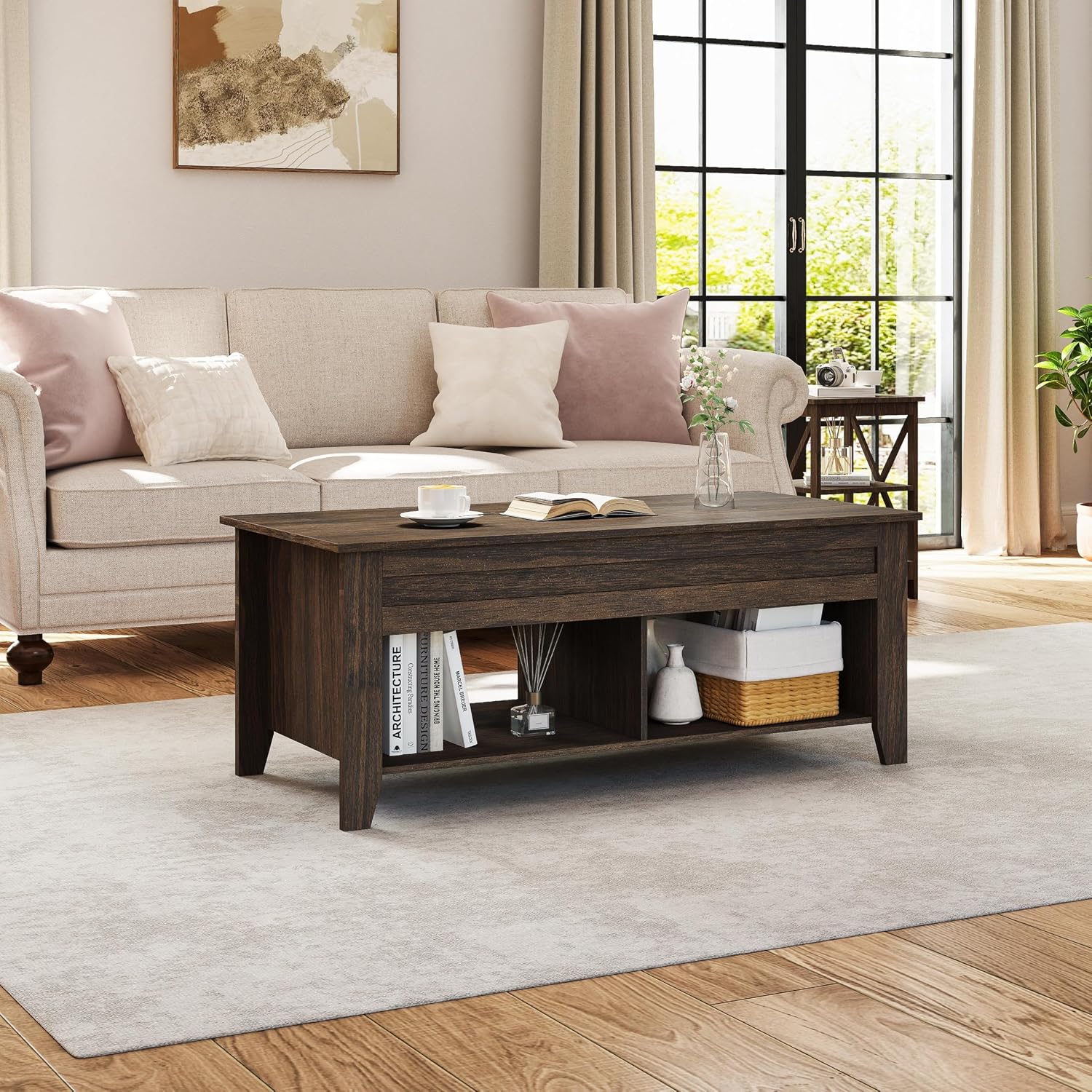 Yaheetech Lift Top Coffee Table with Hidden Storage Compartment Gray 47.5in
