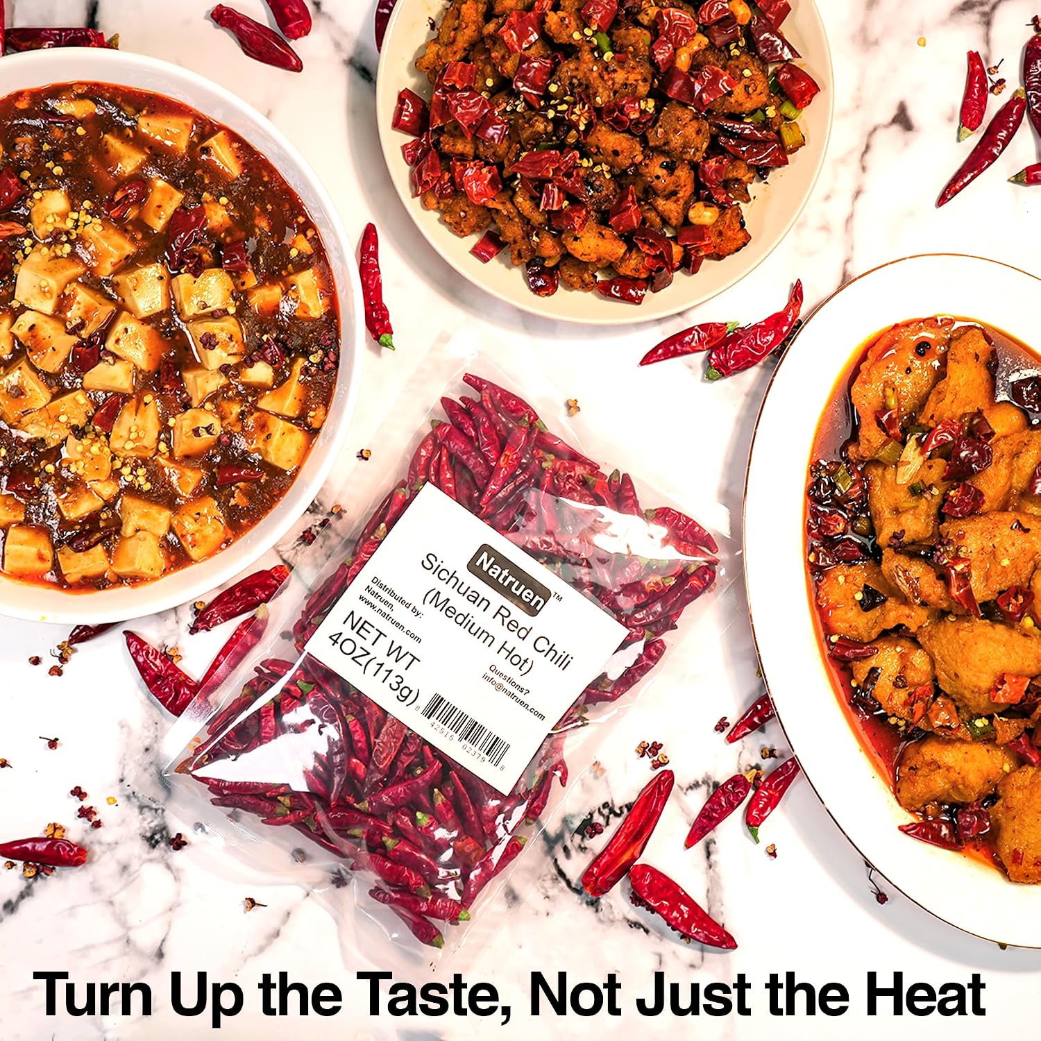 Natruen Dried Sichuan Red Chili Pods 4 oz, Medium Hot, Whole Chilies
