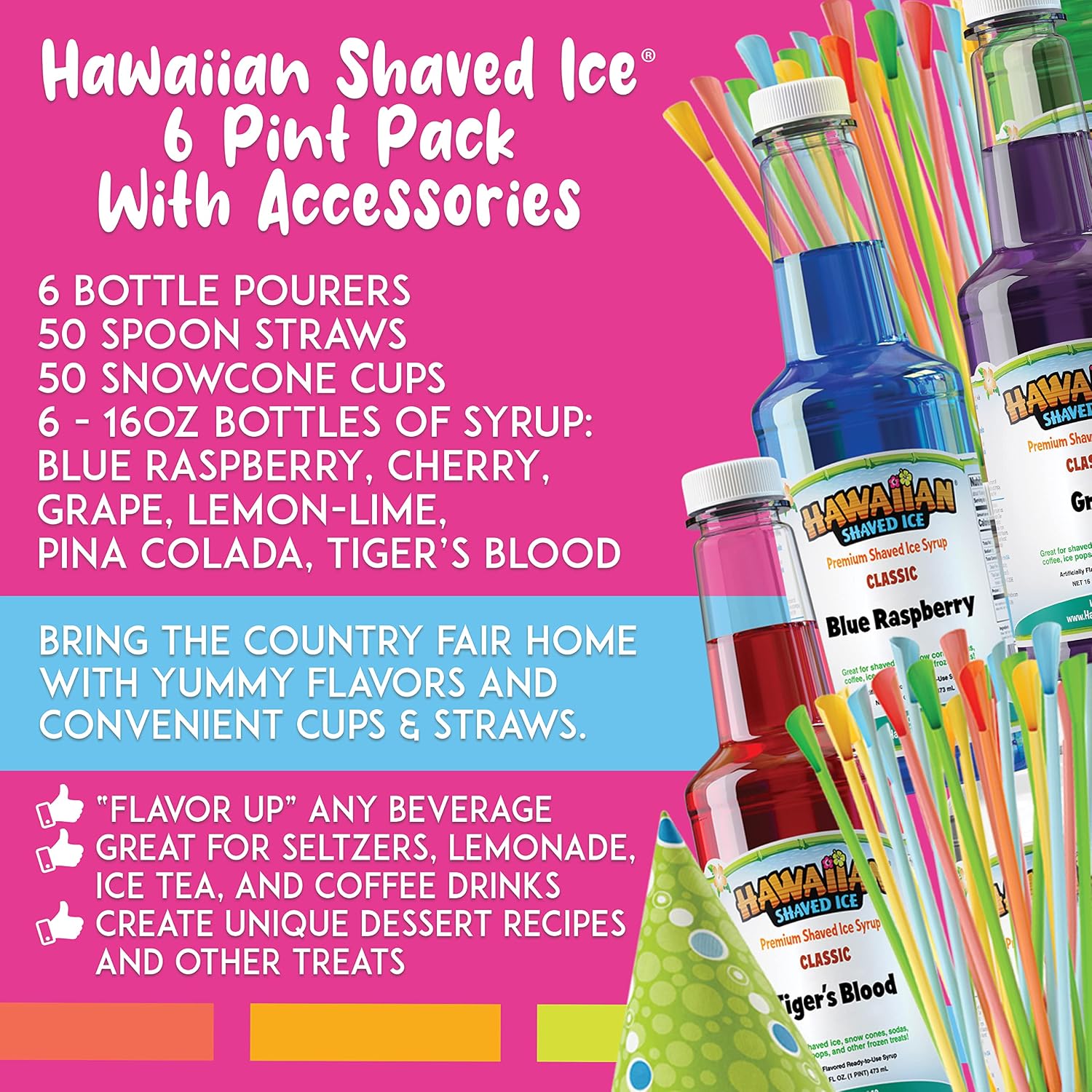 Hawaiian Shaved Ice Blue Raspberry Syrup - Made Nut Soy Dairy Free in the USA - Flavor Fluffy Shaved & Crunchy Snow Cone - Shelf Stable After Opening - Makes 8 Servings - 16 ounces