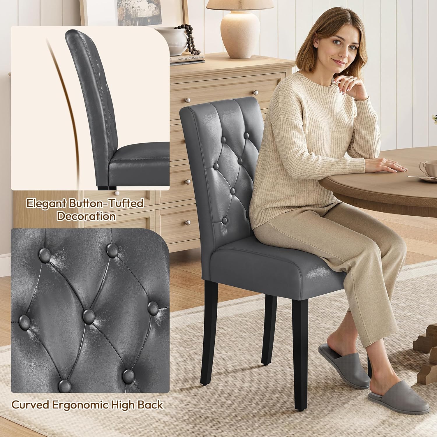 Yaheetech Dining Chairs Set of 2 Button Tufted Kitchen Chairs Brown