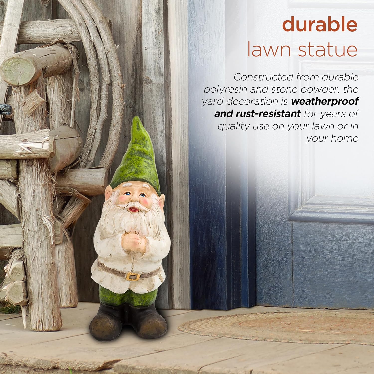 Alpine Corporation 12" Tall Traditional Outdoor Garden Gnome Yard Statue Decoration