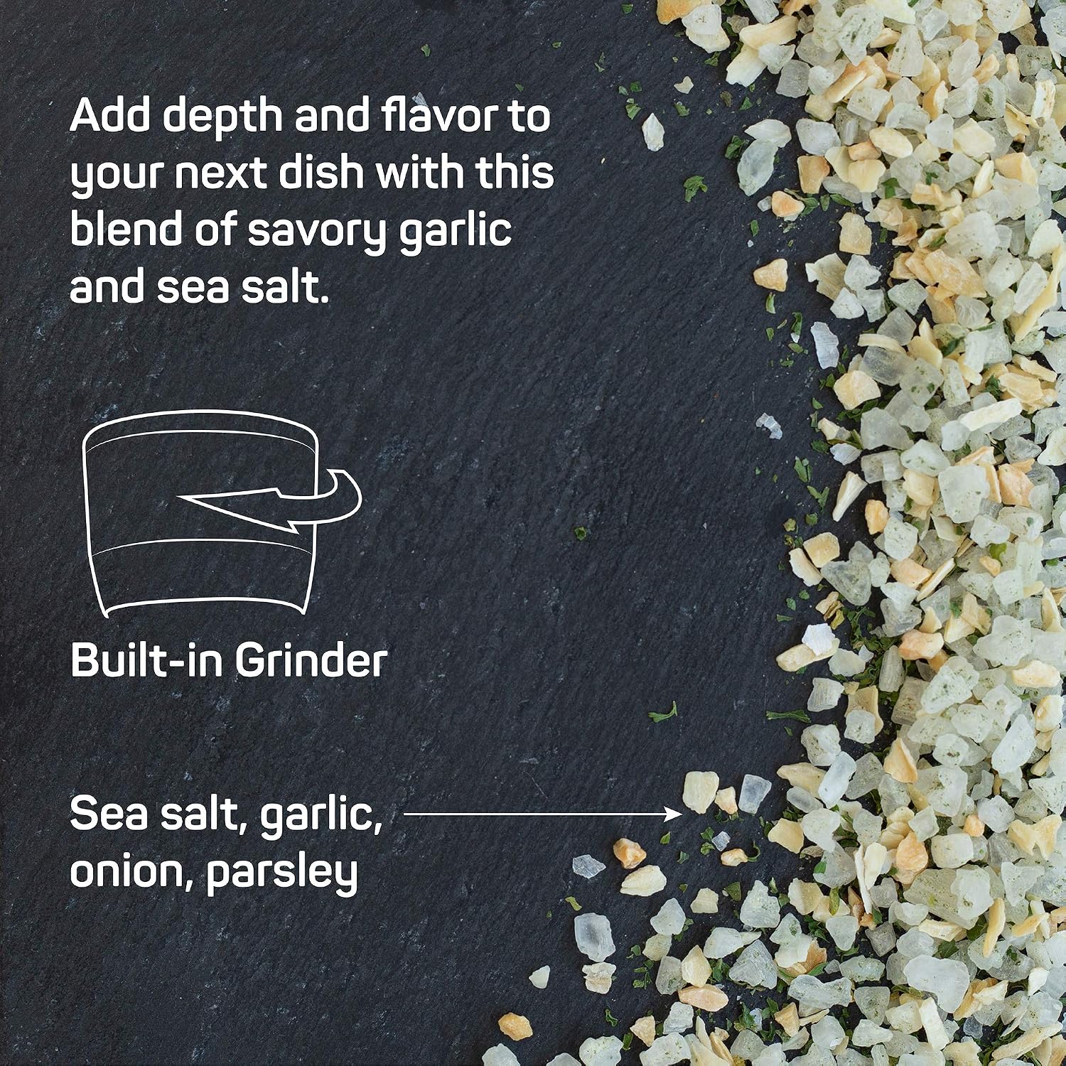 Papa Palermo Garlic Sea Salt Seasoning with Grinder, Kosher, All Natural, No Additives, 9.52 oz