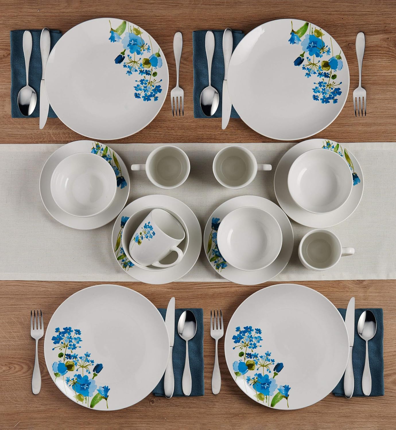 Studio Nova Kendall 16 Piece Dinnerware Set - White Porcelain Modern Tableware with Coupe Shapes & Unique Rim Design - Includes Dinner Plates Bowls
