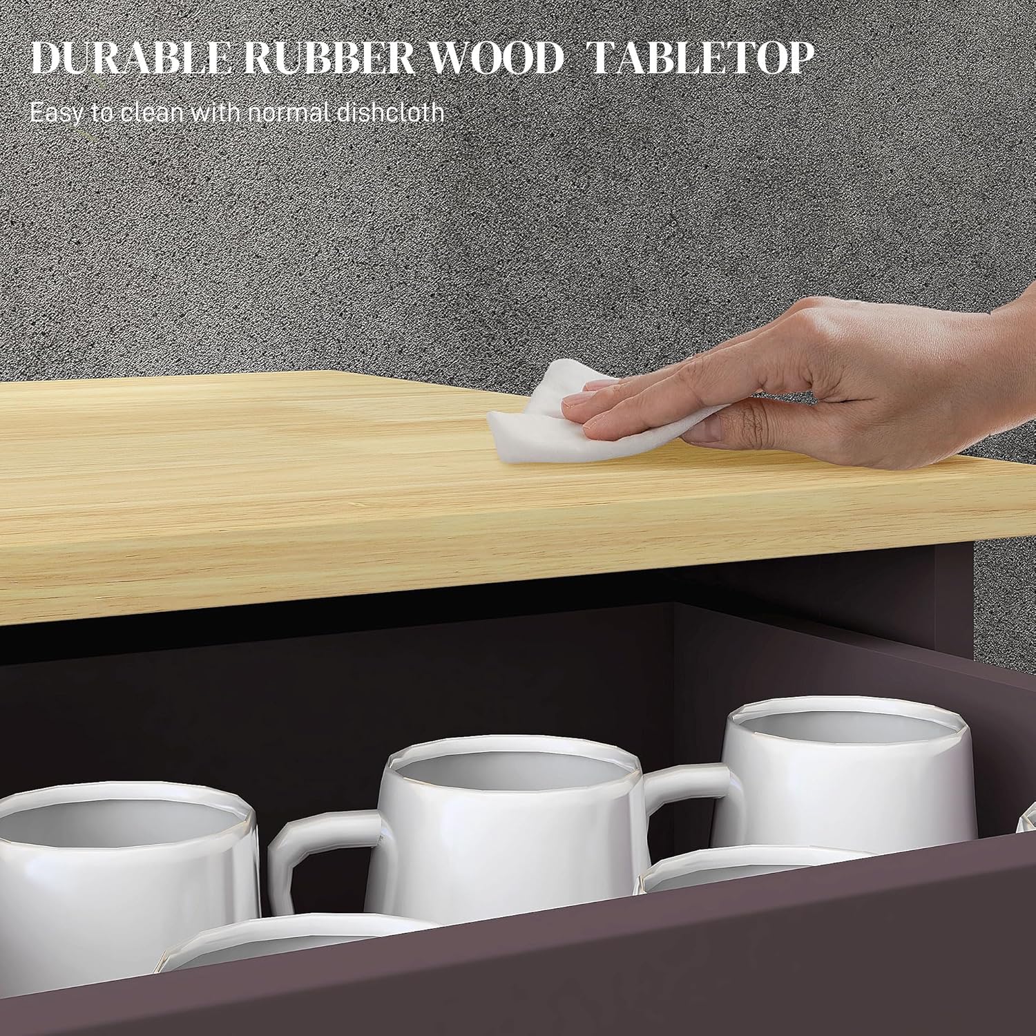 HOMCOM Sideboard Buffet Cabinet Solid Wood Countertop White