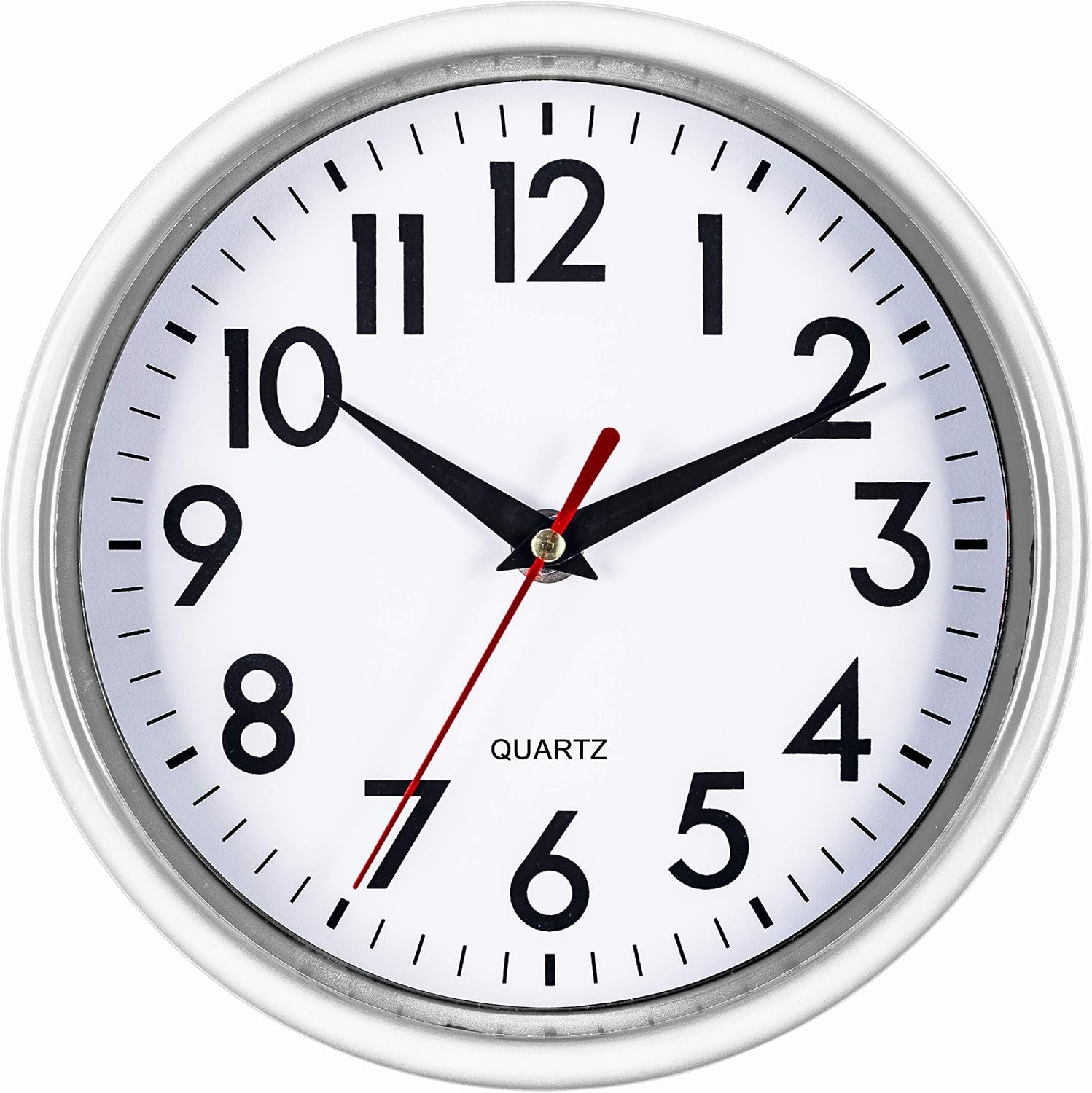 Bernhard Products Silver Wall Clock 8" Silent Non-Ticking Quality Quartz Battery Operated Clock for Home Kitchen Bedroom Bathroom Classroom Nursery