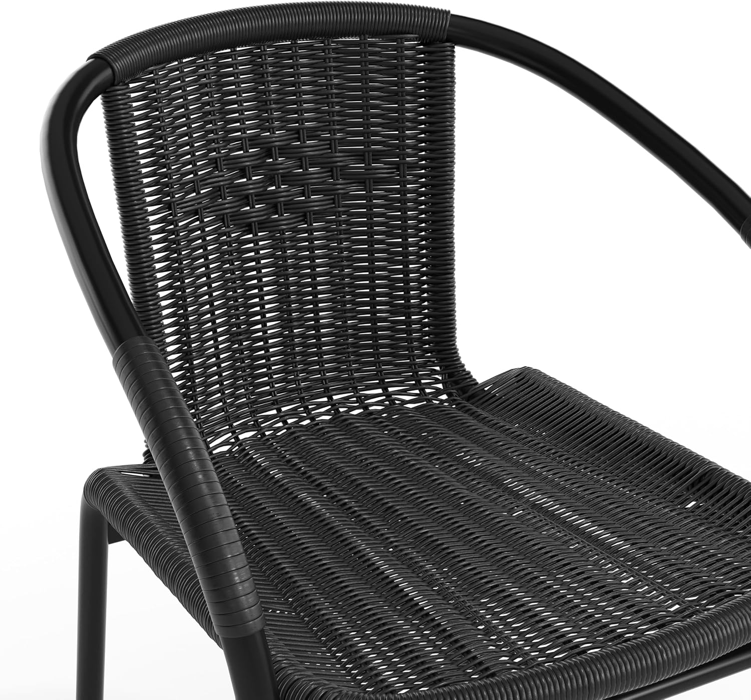 Flash Furniture Lila Modern Rattan Indoor/Outdoor Stackable Dining Chairs, Stacking Rattan Bistro Chairs for Patio or Restaurant, Set of 4, Brown | Commercial Grade, Indoor/Outdoor Use
