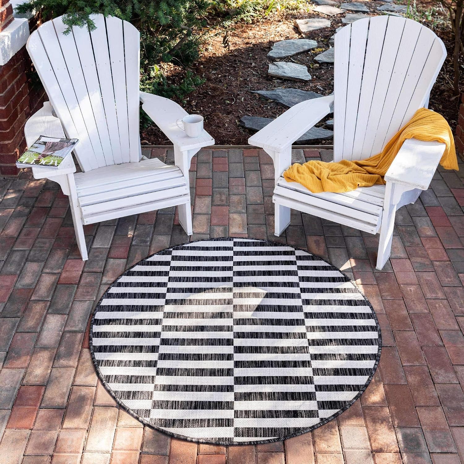 Unique Loom Outdoor Striped Collection Area Rug - Striped (7' 1" x 10' Rectangle, Taupe/Ivory)