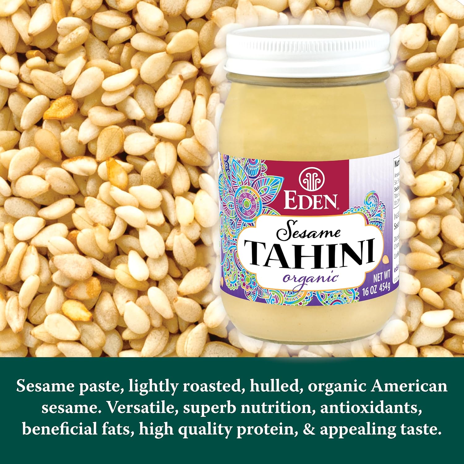 Eden Organic Roasted Tahini, 16 oz Glass Jar