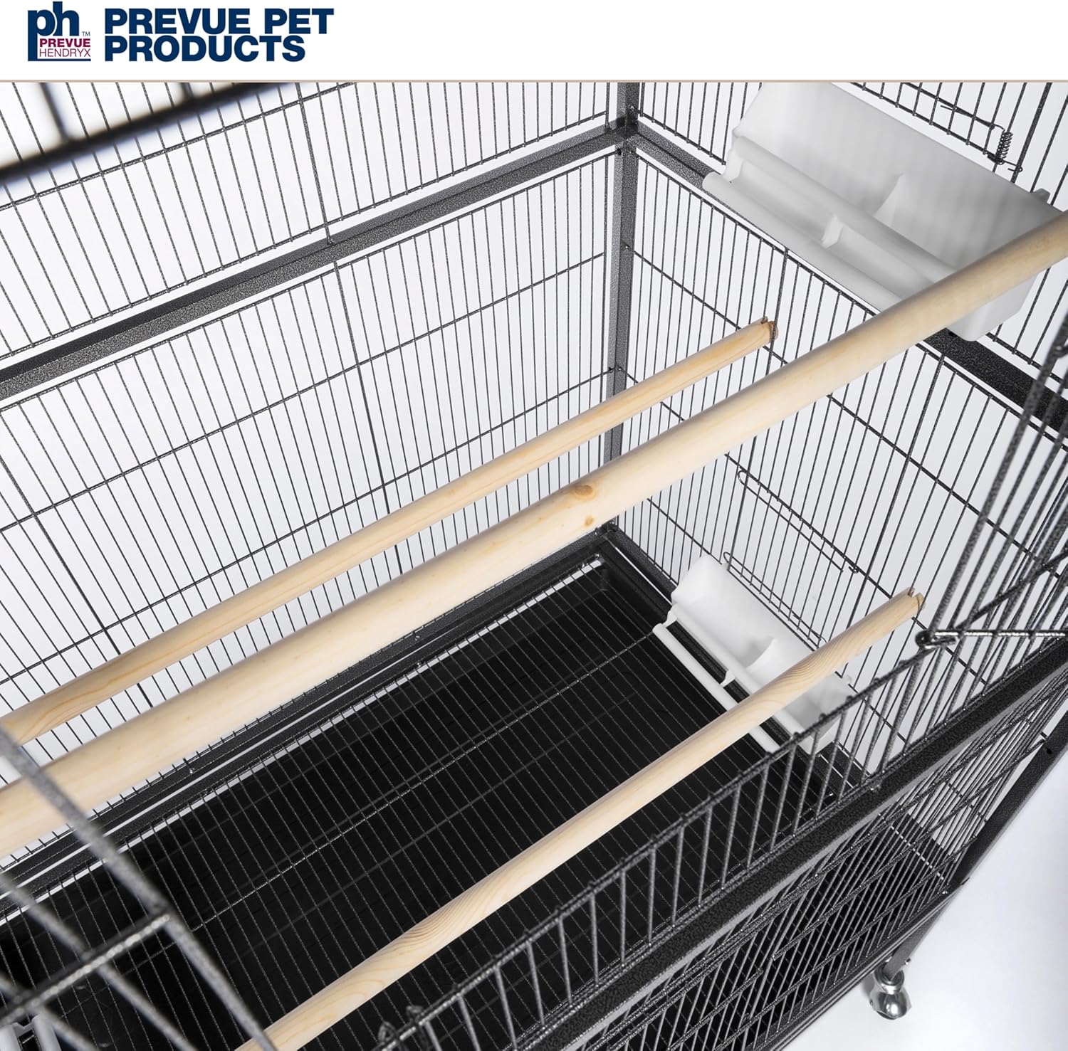 Prevue Pet Products Steel Bird Flight Cage with Wheels - Black, Large | Large Birdcage for Parakeets, Canaries, Finches, Cockatiels, Lovebirds, & Green Cheeks, Metal Standing Birdcage