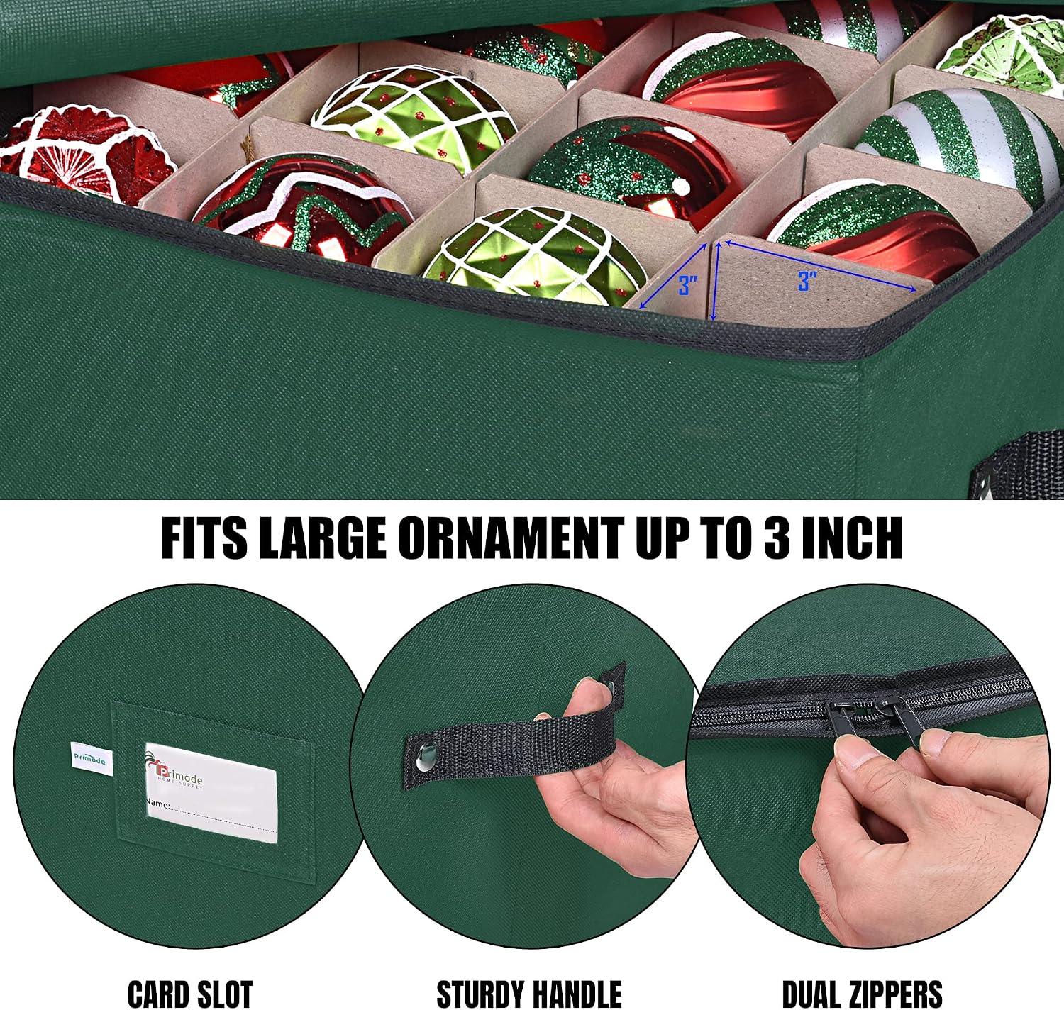 Christmas Ornament Storage Box, 4 Individual Trays Xmas Storage Container, Fits 64 Ornaments Decoration Balls, Constructed of Durable Polyester Material (Red)