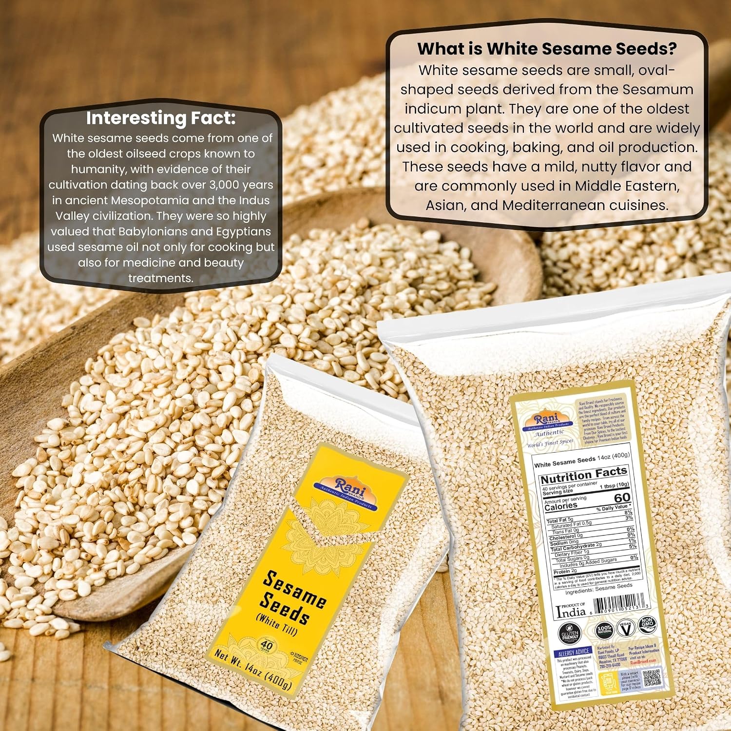 Rani Sesame Seeds Whole Brown, Raw (Till) 28oz (800gm) ~ All Natural | Gluten Friendly | NON-GMO | Vegan | Indian Origin