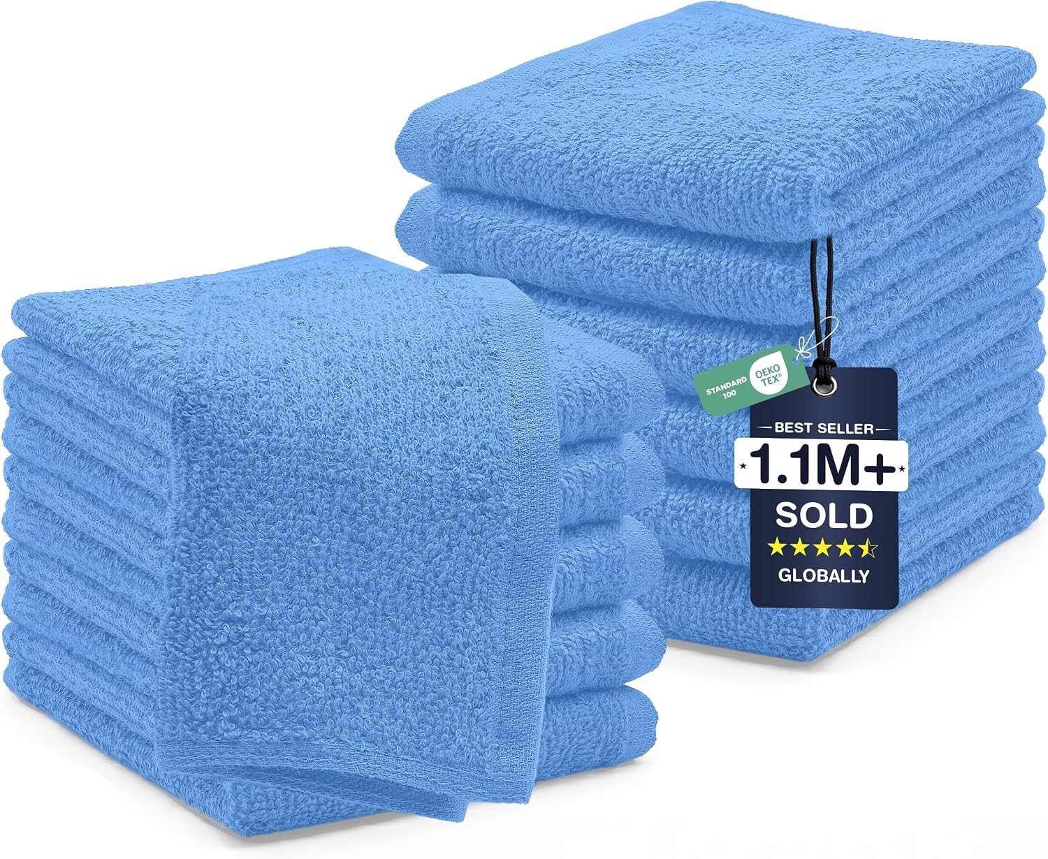 DAN RIVER 24 Pack Cotton Wash Cloths Set for Showering [12x12] White