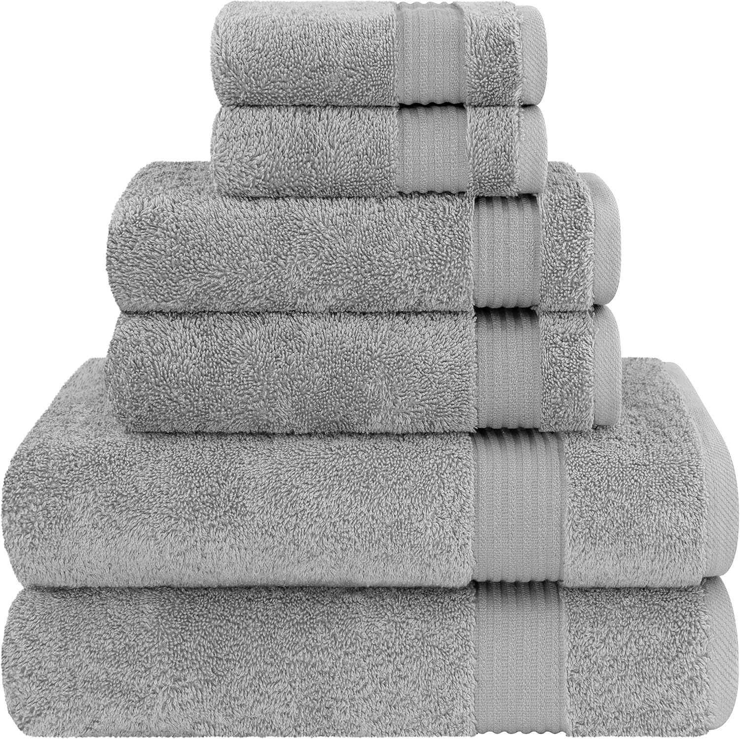 Cotton Paradise Towel Set of 6, 2 Bath Towels, 2 Hand Towels and 2 Washcloths Towels for Bathroom Sets, Smoke Gray