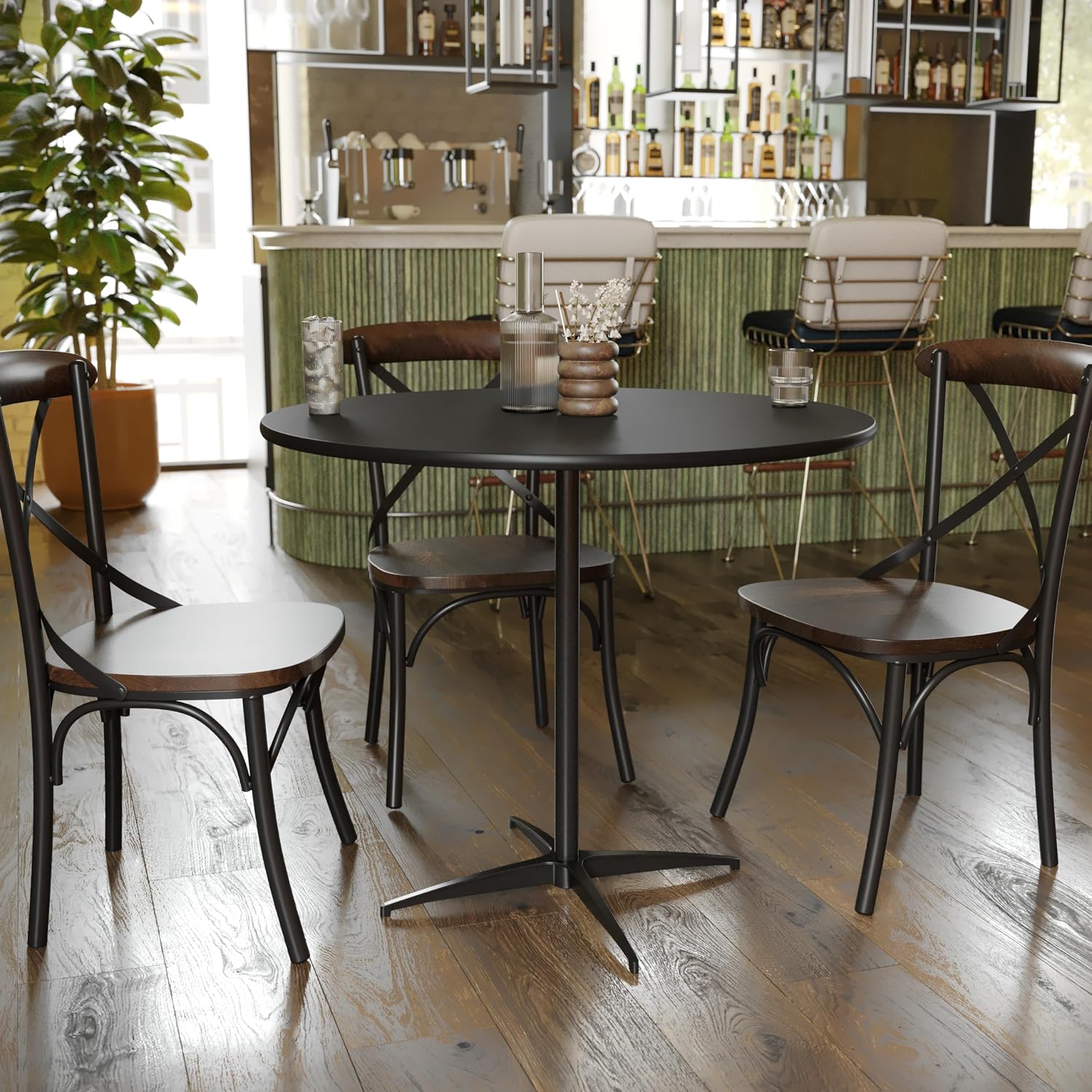 Flash Furniture Lars 24" Round Wood Cocktail Table with 30" and 42" Adjustable Columns, Adjustable Bar Height, for Events or Home Use
