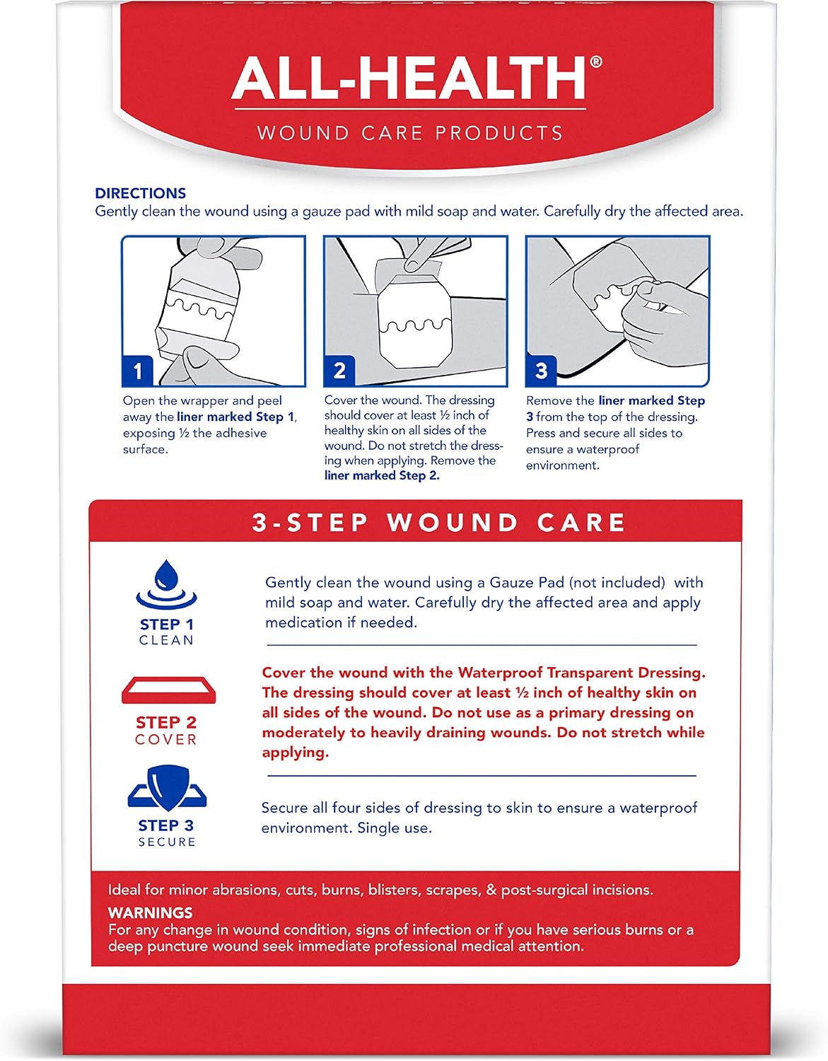 All Health Clear Waterproof Transparent Wound Dressing, 2.36"x2.75", 16ct | Ideal for Use Post Surgery. For Wound Covering, Tattoo Aftercare