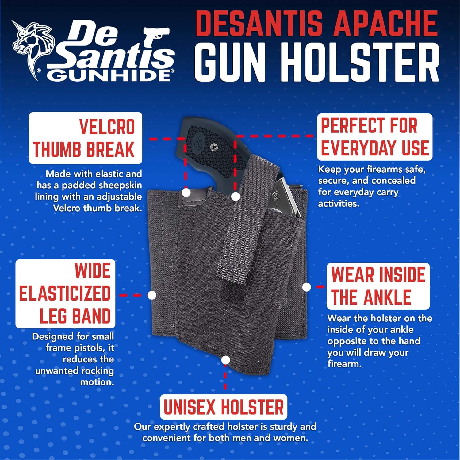 DeSantis Apache Ankle Rig - Concealed Ankle Holster, Elastic Ankle Holster, Conceal Carry Gun Holster for Revolver