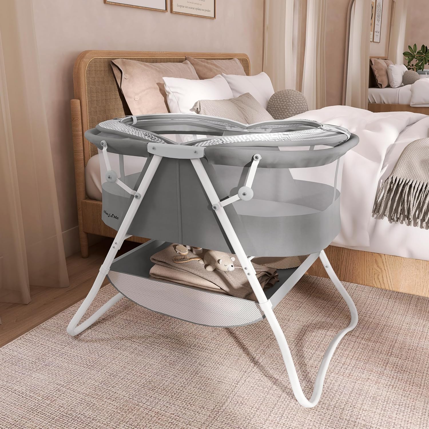 Dream On Me Karley Bassinet in Grey and Pink